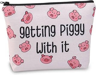 VAMSII Pig Cosmetic Bag Getting Piggy with it Pig Lover Gifts Piggy Makeup Bag Funny Pig Gifts Piggy Gifts, Pink,