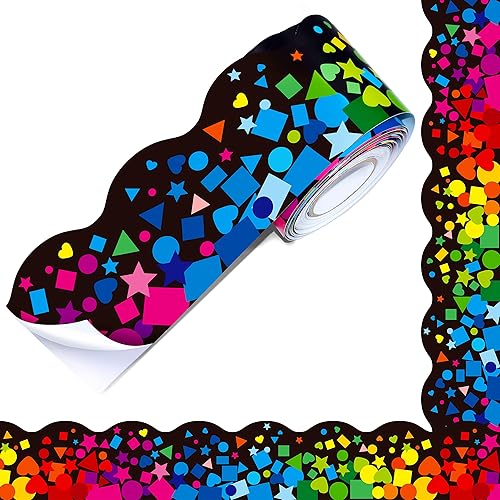 Miniatura 19 de Bordes de tablón de anuncios de 60 pies, patrón de globos de color, borde ondulado enrollado para escuela, aula y oficinas