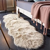 EasyJoy Faux Fur Sheepskin Shaggy Area Rug 2x6 ft Beige - Ultra Soft Fluffy Anti-Slip Rug for Bedroom, Living Room, Sofa