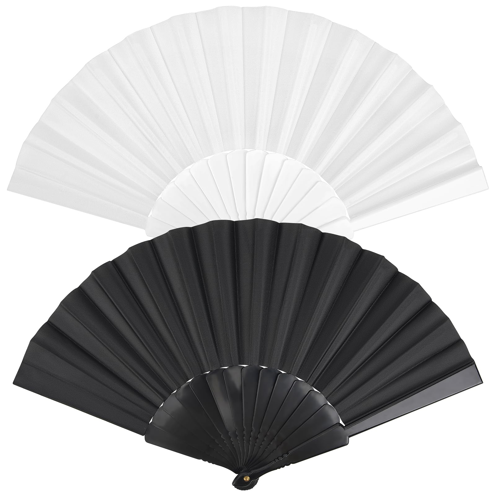 2 Pack Black Fabric Hand Fan, Folding Fan with Plastic Handle, Chinese Fan for Wedding, Preference, Performance, Dancing,Home Decoration