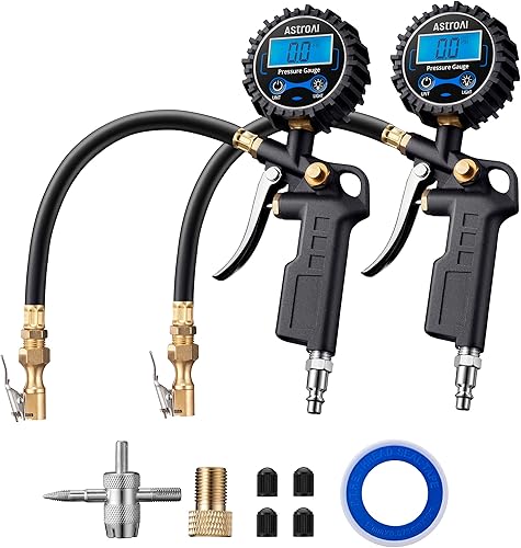 AstroAI Medidor digital de presión de neumáticos con inflador, portabrocas de aire de 250 PSI y accesorios de compresor de alta resistencia con