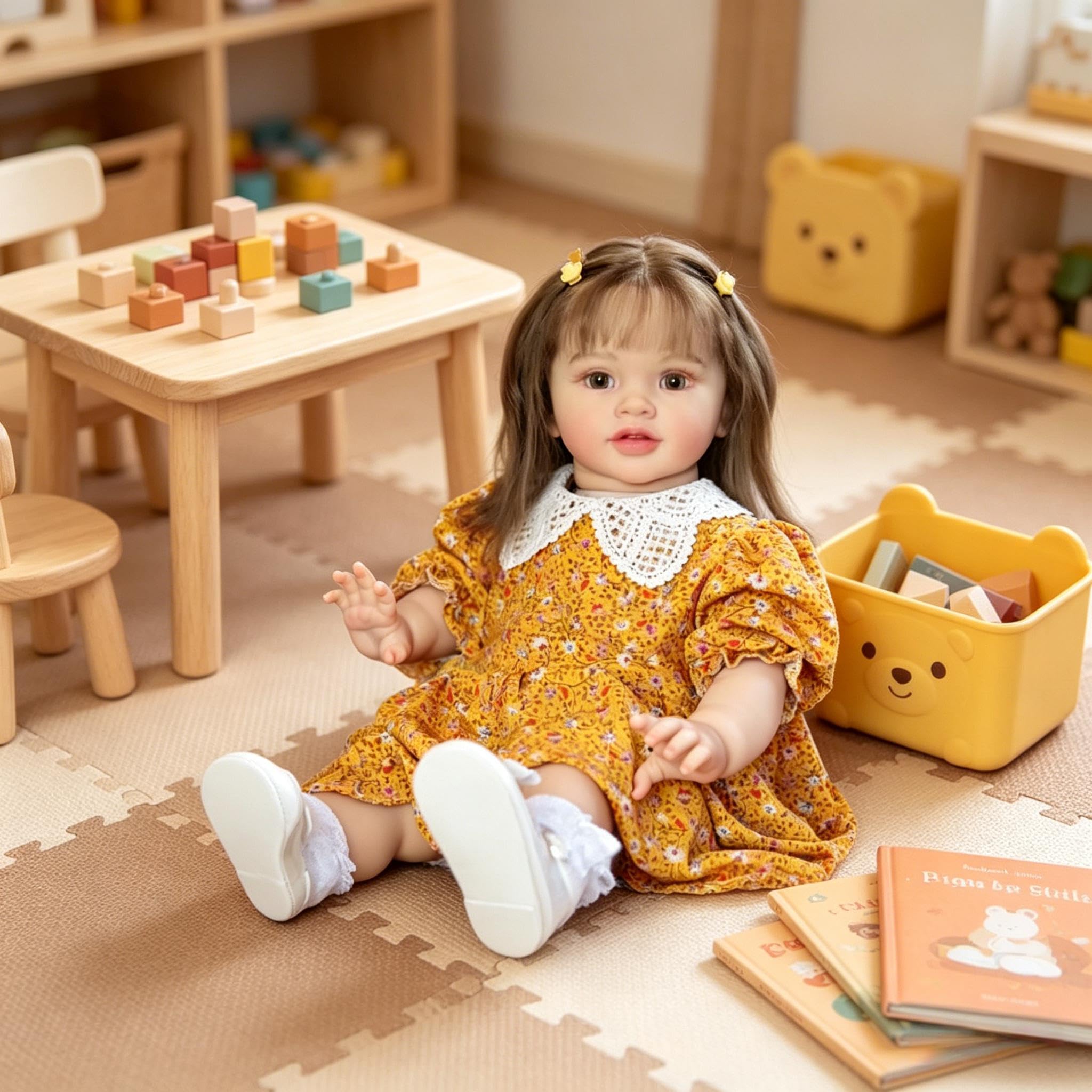 Reborn Puppen Mädchen Pippa 66 cm Große Größe Realistische Reborn Kleinkind Puppe, Echtes Leben Babypuppe Weicher Stoffkörper, Lebhafte Kleinkindpuppen Mit Langem Haar