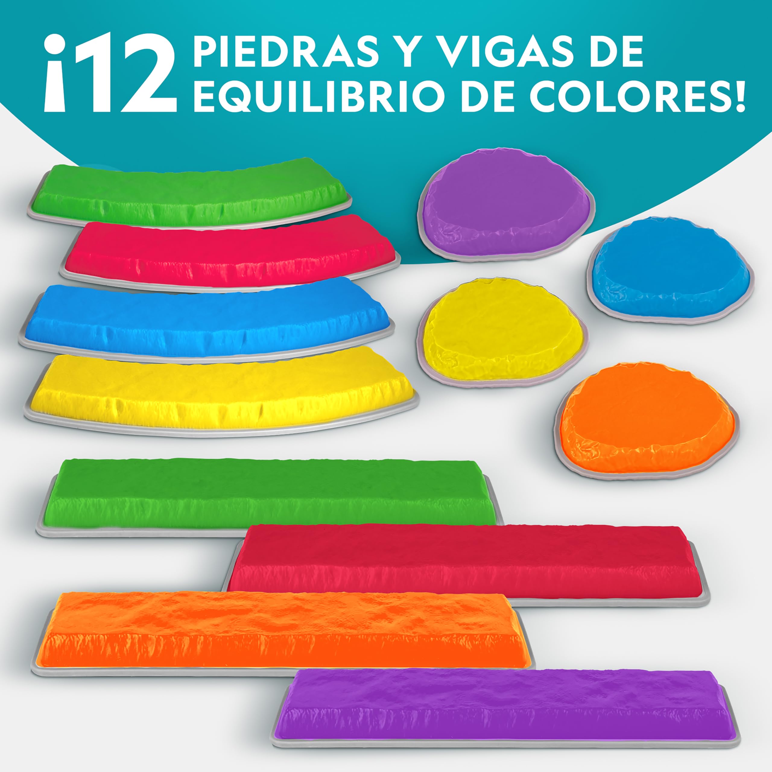 National Geographic Kids Piedras de Equilibrio y Barras de Balance – Set de circuito de obstáculos de 12 piezas para niños 3+ con dado de espuma, tarjetas Play & Learn y base antideslizante