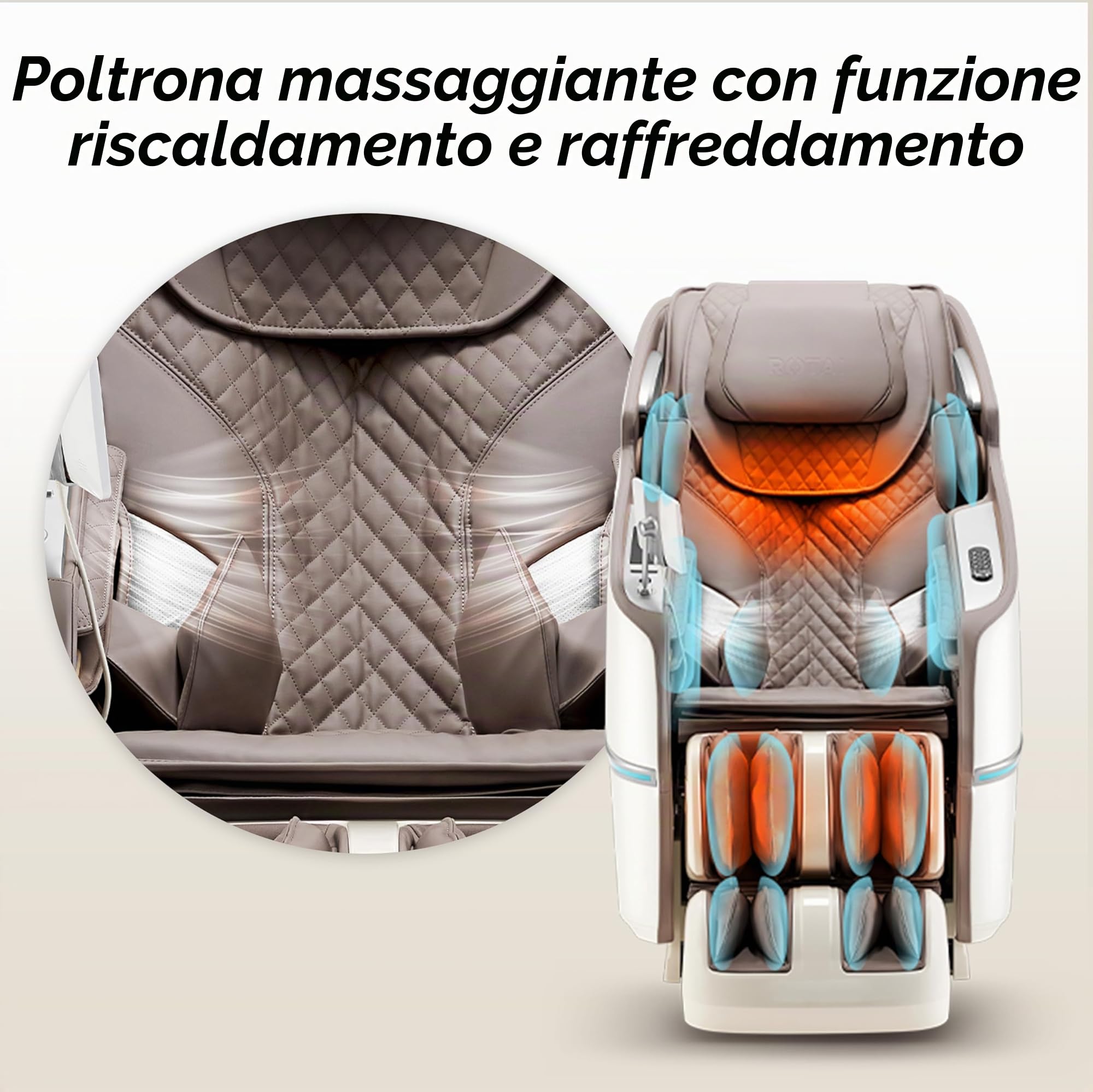 ROTAI Poltrona Massaggiante Intelligente con Doppio Motore e Tecnologia 4D, Funzione Zero Gravity, Massaggio Completo Shiatsu, Bluetooth, Funzione Termica e Ruote per Piedi (Grigio)