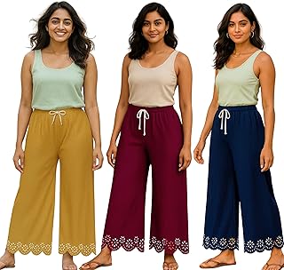coolzy Women's Lycra Palazzo Pants - Pack of 3 | High-Waist Flared Stretchable Trousers | Comfortable & Lightweight Bottoms for Daily, Office & Casual Wear Multicolour-picture-51
