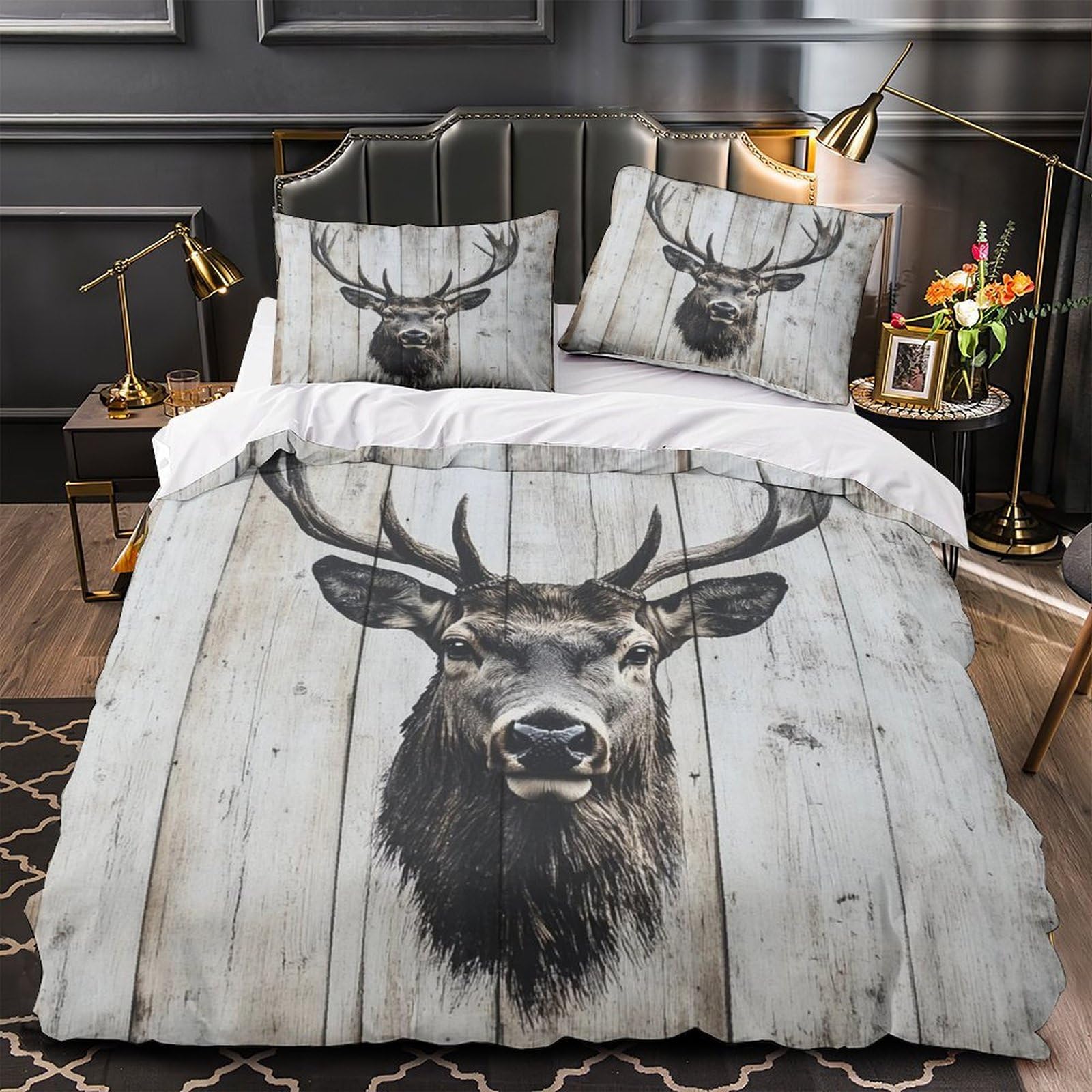 Housse de couette cerf 3D parure de lit single 135x200cm