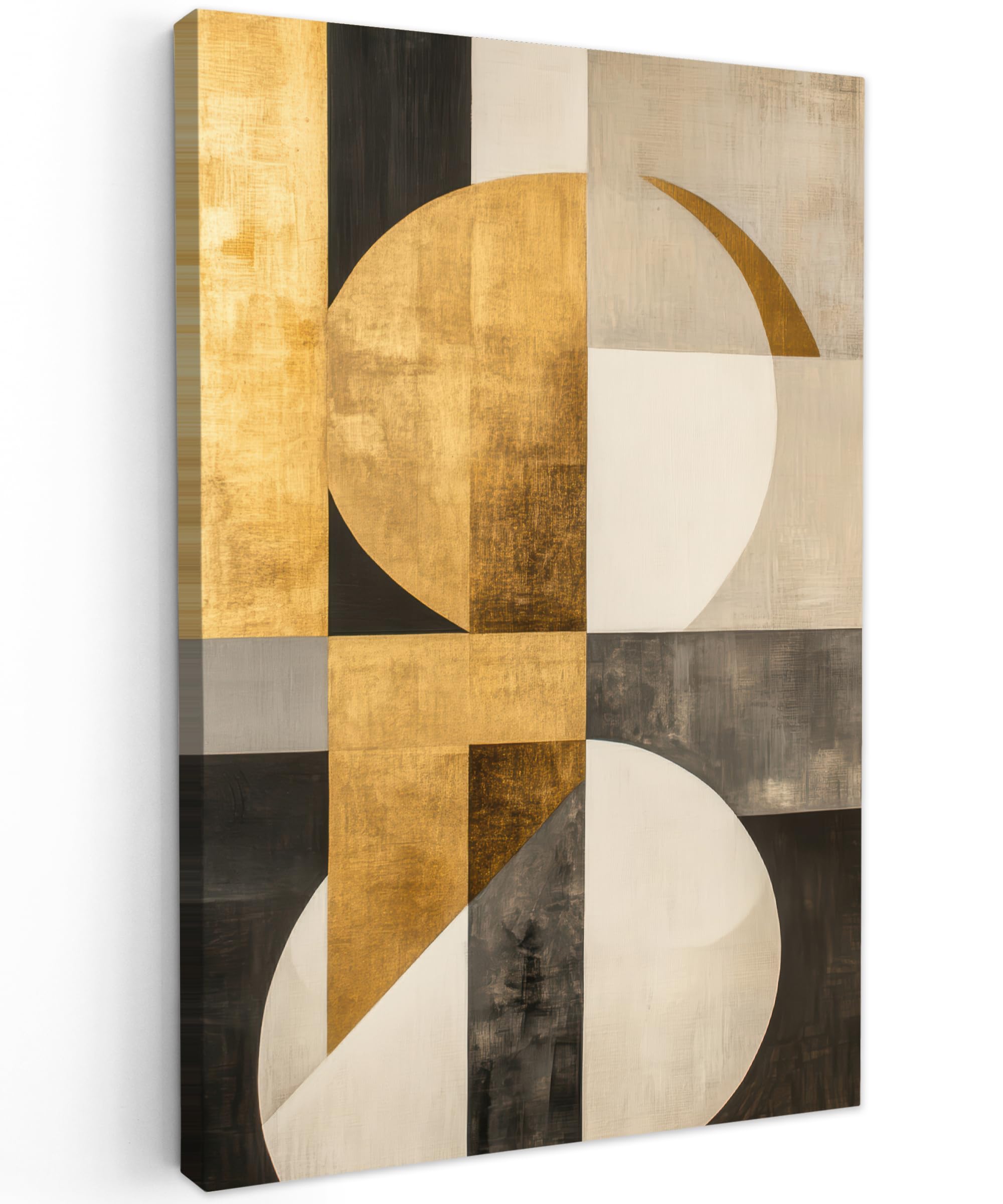 MuchoWow© Cuadros Decoracion Salon Modernos 60x90 cm Dormitorios Cuadro Decorativos de Salon Lienzos Decorativo Decoración Modernos Cabecero Cama Abstracto - Oro - Gris - Formas - Geométrico
