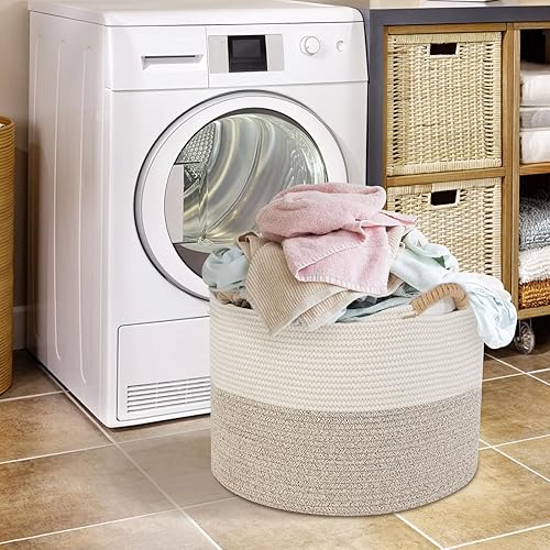 Miniatura 7 de POSH PEAK - Cesta de almacenamiento de cuerda de algodón tejida grande de 68 litros de 20 x 14 pulgadas, cesta de almacenamiento de cuerda de