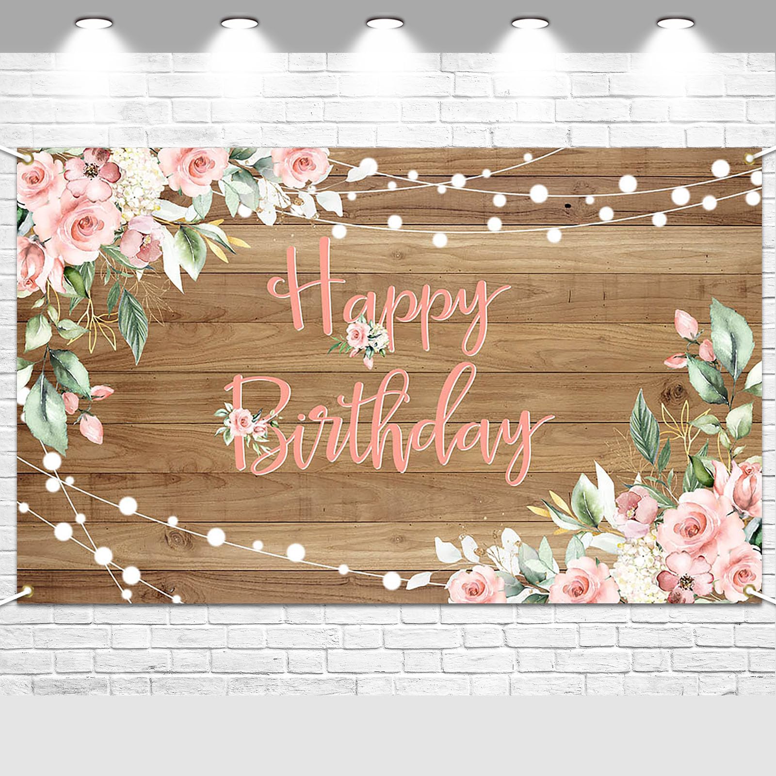 Avezano Rustic Wood Birthday Banner Happy Birthday Party Decorations Pink Floral Girls Women Bday Backdrop Photo Booth Studio Props 6 x 3.6 ft