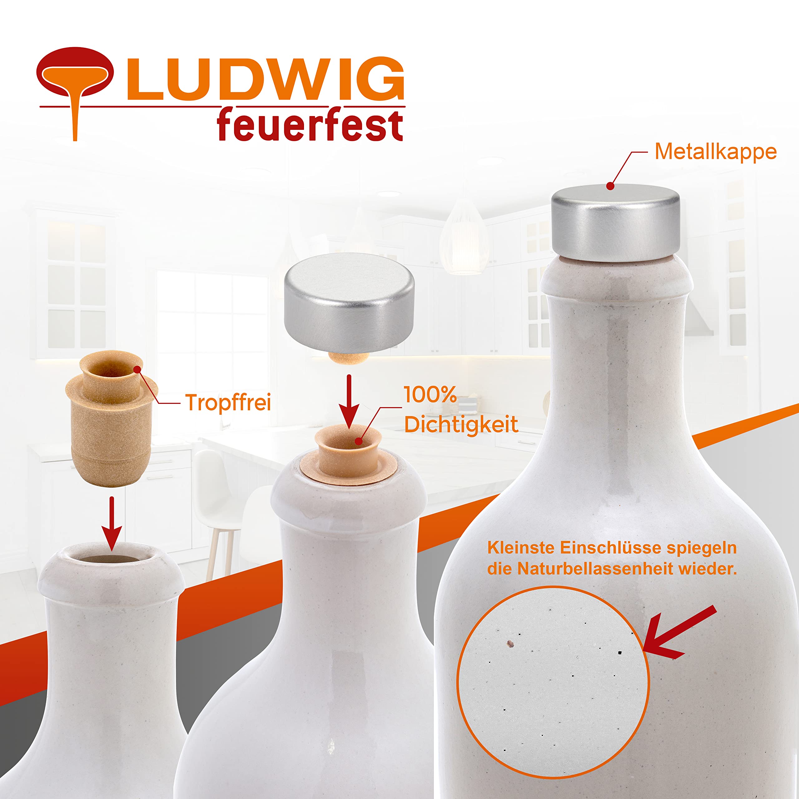 Gourmet Essig & Öl Flaschen mit Ausgießer, Made in Germany, Steinzeug, 2x 750ml, schwarz/weiß