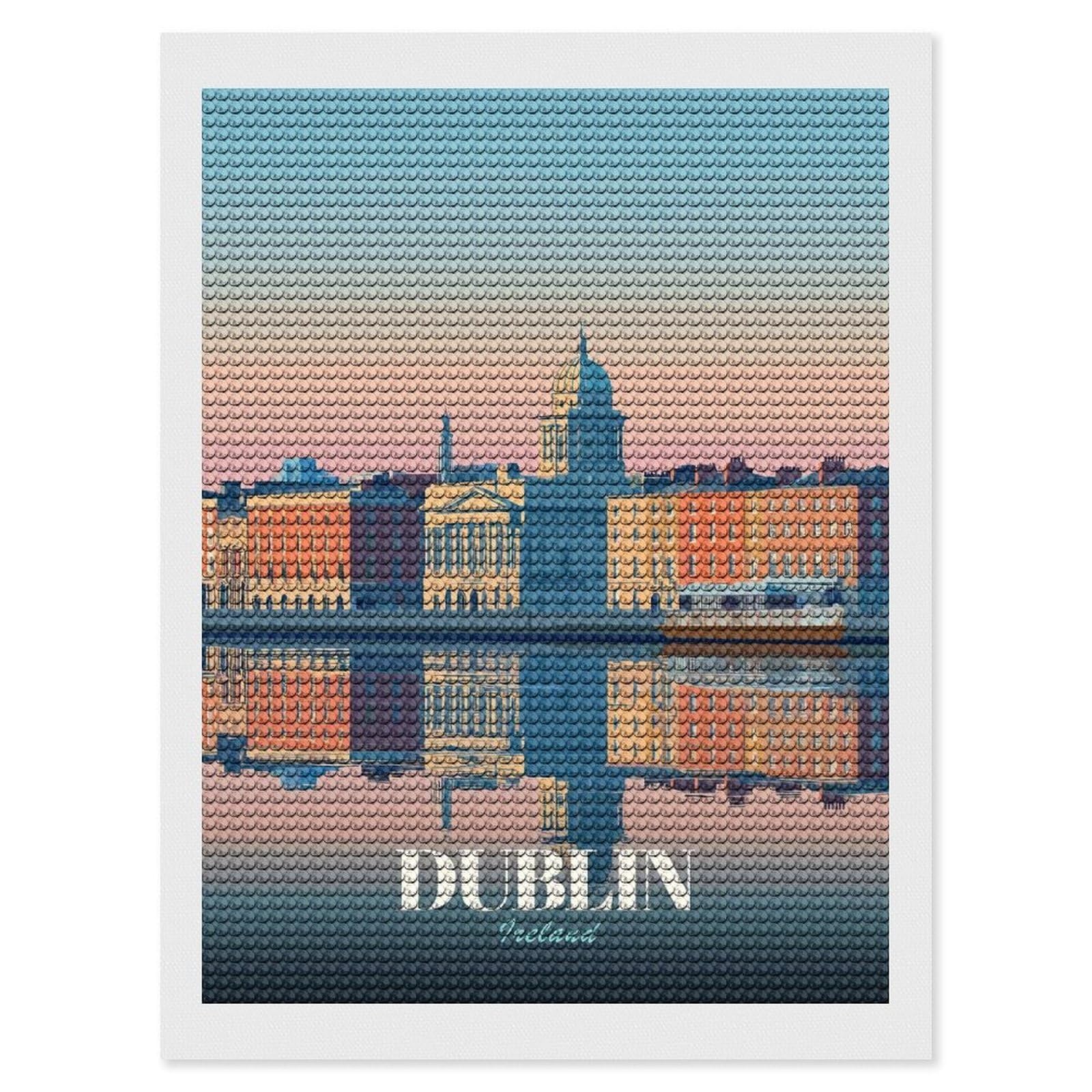 Junmoney Dublin Ireland Cityscape Reflection Art Diamond Art Canvas 12"x16", for Adults, Pleasing Wall Art Project, Modern Decor, Gift Idea, Nice Detail and Sparkle
