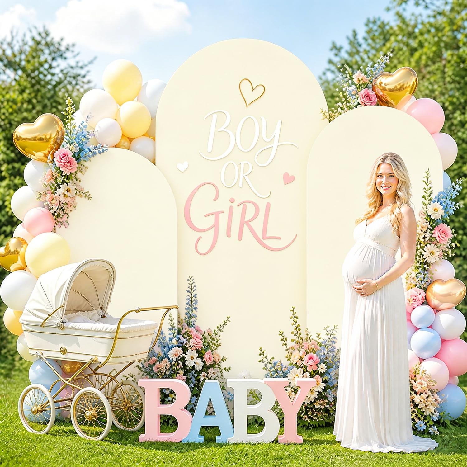 Set mit 3 Hochzeitsbögen, 1,8 m, 2 m, 2,2 m, Elfenbeinfarben, Bogenabdeckung, Chiara-Bogen-Hintergrund, Spandex, Bogenständer, Ballon-Bogenabdeckungen, dehnbarer Hintergrund für Hochzeitszeremonie