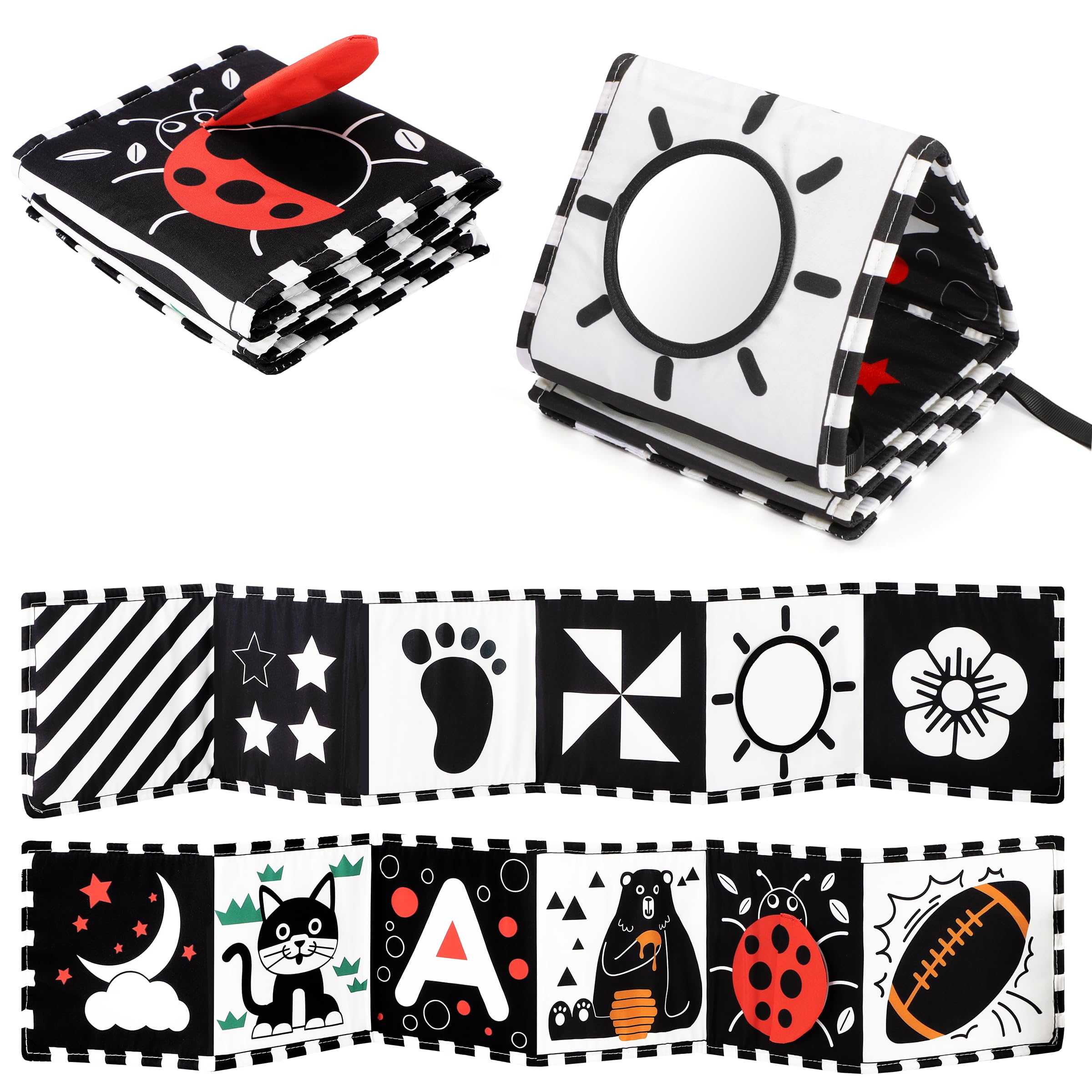 URMYWO Black and White Baby Toys, Tummy Time High Contrast Newborn Toys 0-3 Months, Soft Baby Book, Visual Stimulation Montessori Sensory Infant Toys 0-6-12 Months, Shower Gift for Boys Girls