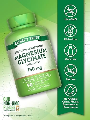 Miniatura 3 de Nature's Truth Suplemento de glicinato de magnesio para adultos  750 mg  Cápsulas de liberación rápida  Fórmula quelada de alta absorción  Sin OMG y