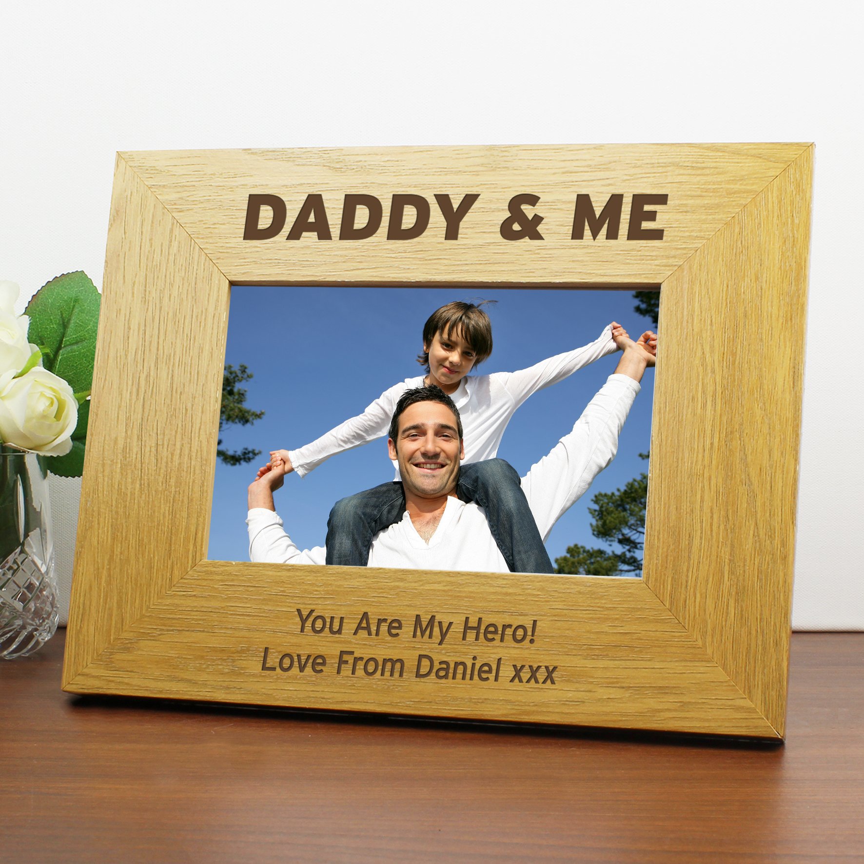 Custom Personalised Oak Finish 6x4 Daddy & Me Photo Frame