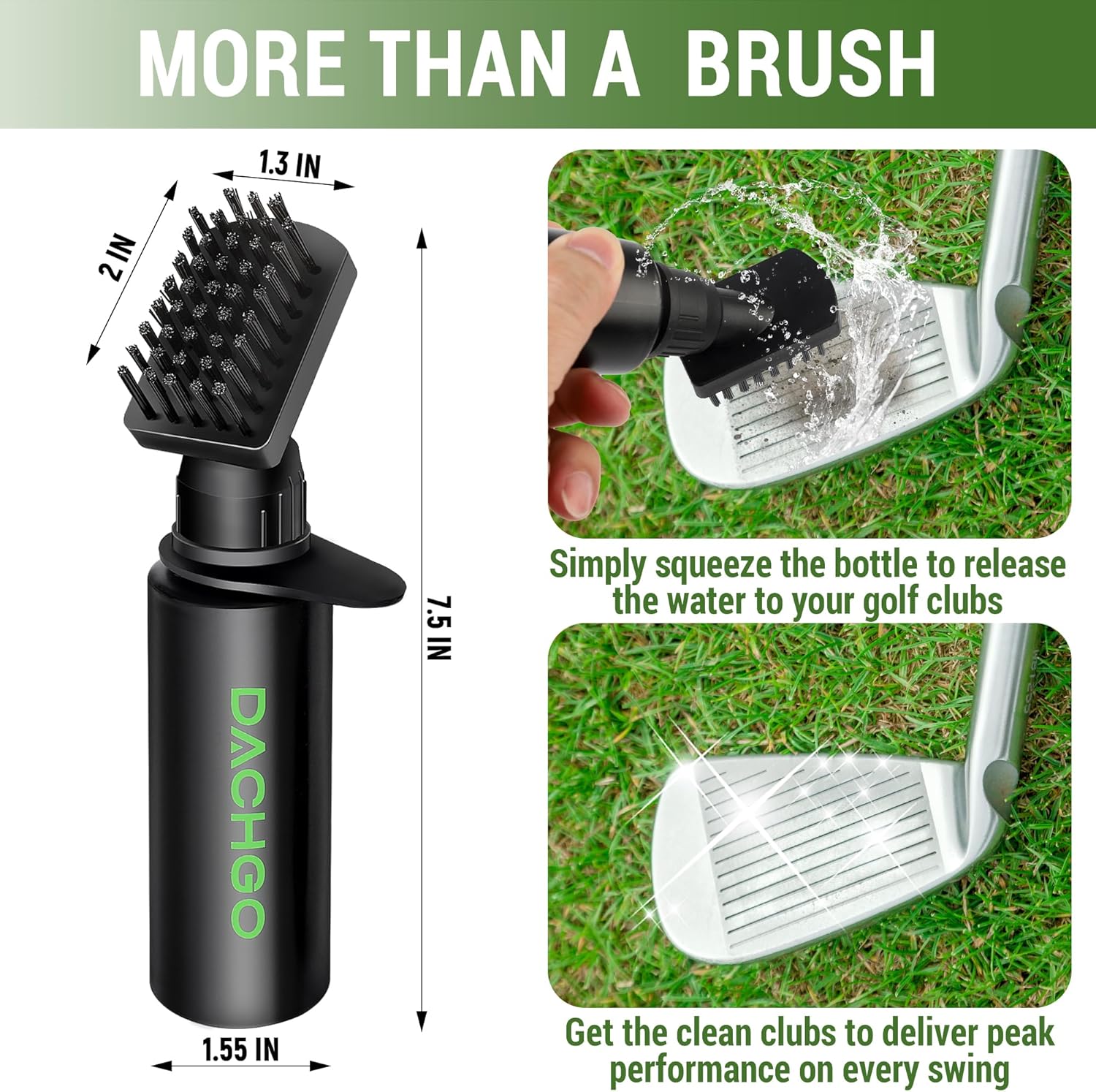 Pro Golf Club Cleaner Brush, Golf Water Brush with Lockable Retractor Clip & Squeeze Bottle for Easy Cleaning, 7.5 Inches - Hold 4 oz of Water, Golf Essentials Accessories for Men and Women - Image 2