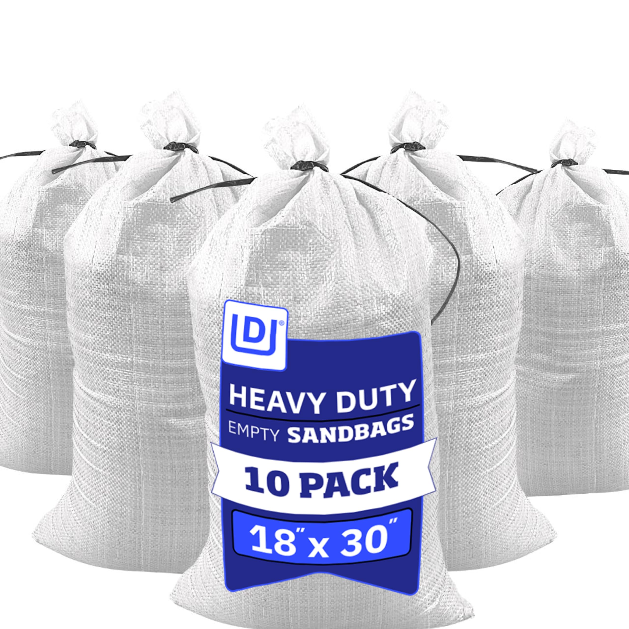 DURASACK Large Heavy Duty Sand Bags with Tie Strings Empty Woven Polypropylene Sandbags for Flood Control with 1600 Hours of UV Protection, 50 lbs Capacity, 18x30 inches, White, 10 Count