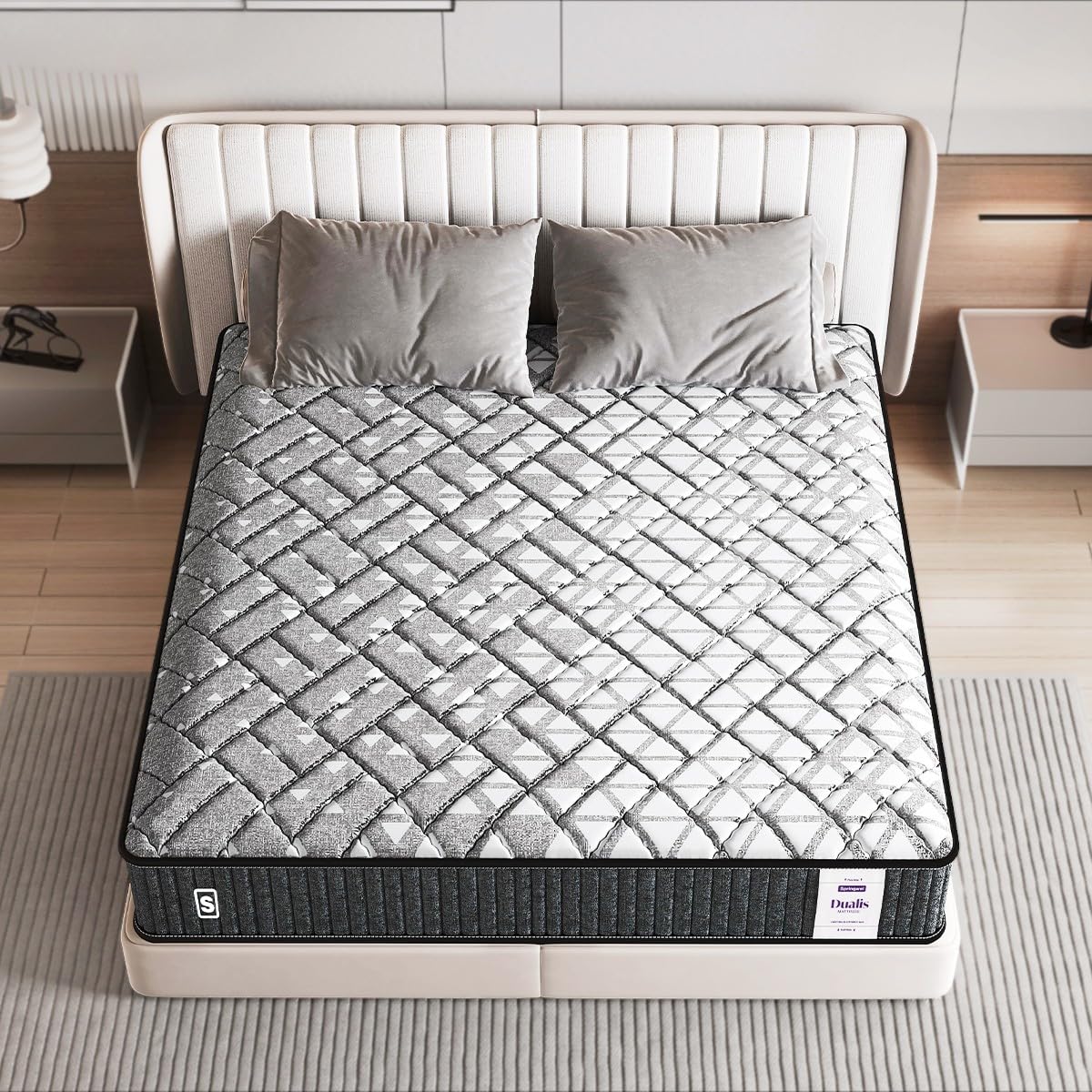 Springwel Dualis 2-in-1 Reversible 5 Inch Bed Mattress | 15 Yrs Warranty | Dual Side - Hard & Soft Support | Breathable & Anti Microbial Bamboo Charcoal Fabric Cover | Double Size (72X48X5) Inches-image-6