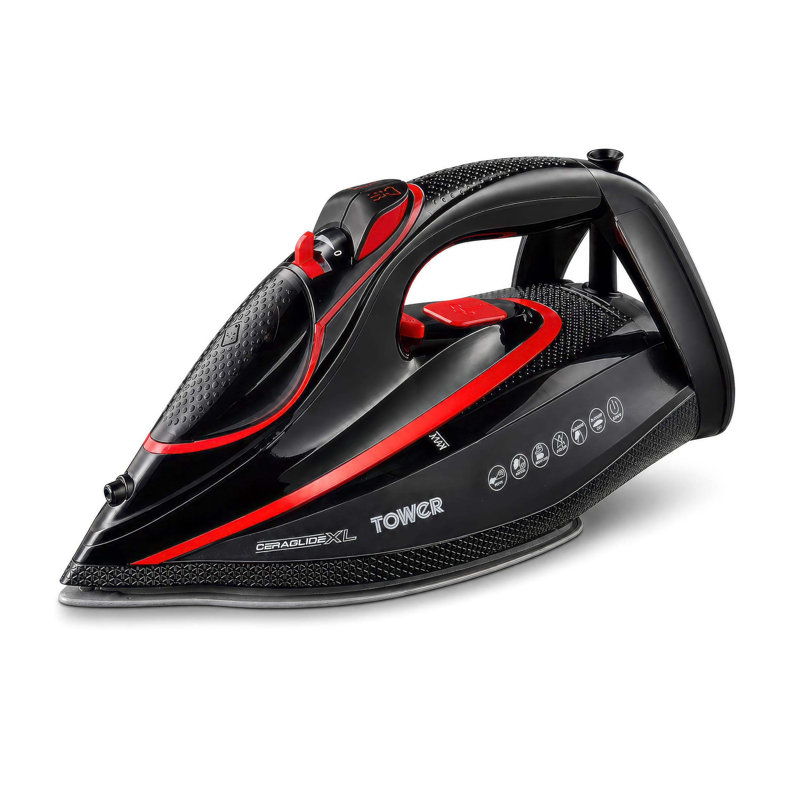 Tower - Steam Iron - Red/Black - Extra Large Sole Plate