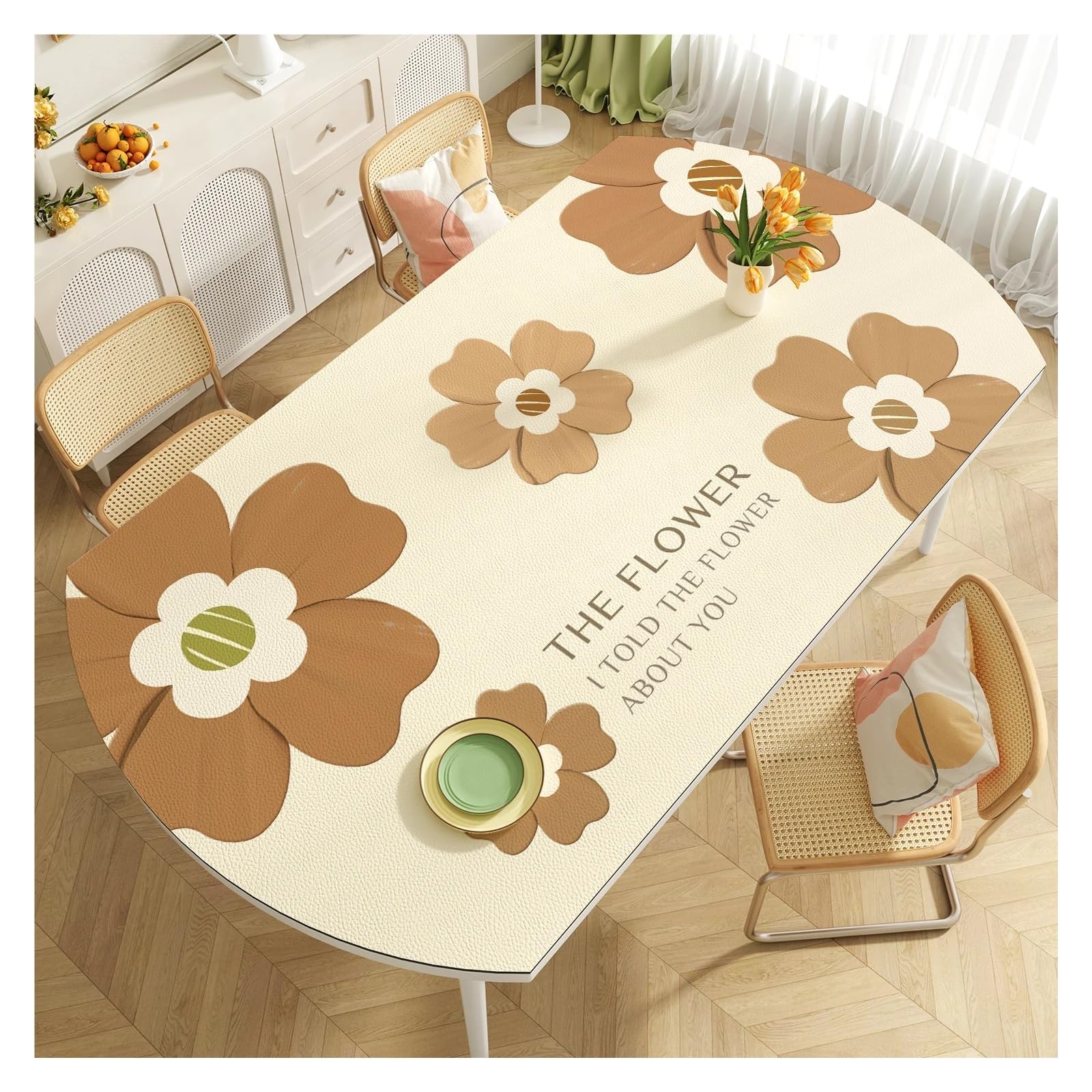 Tappetino da scrivania in pelle, tovaglia ovale floreale, tavolo da pranzo antiscottatura resistente all'olio e impermeabile(Color 5,80 * 130cm)