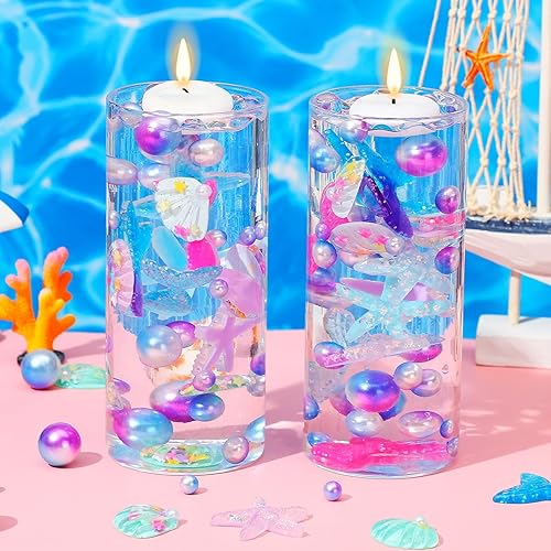 Miniatura 3 de Jutom 10150 piezas de centro de mesa de sirena de relleno de sirena para mesas, concha, cola de pez, estelleroide, cuentas de perlas multicolor,
