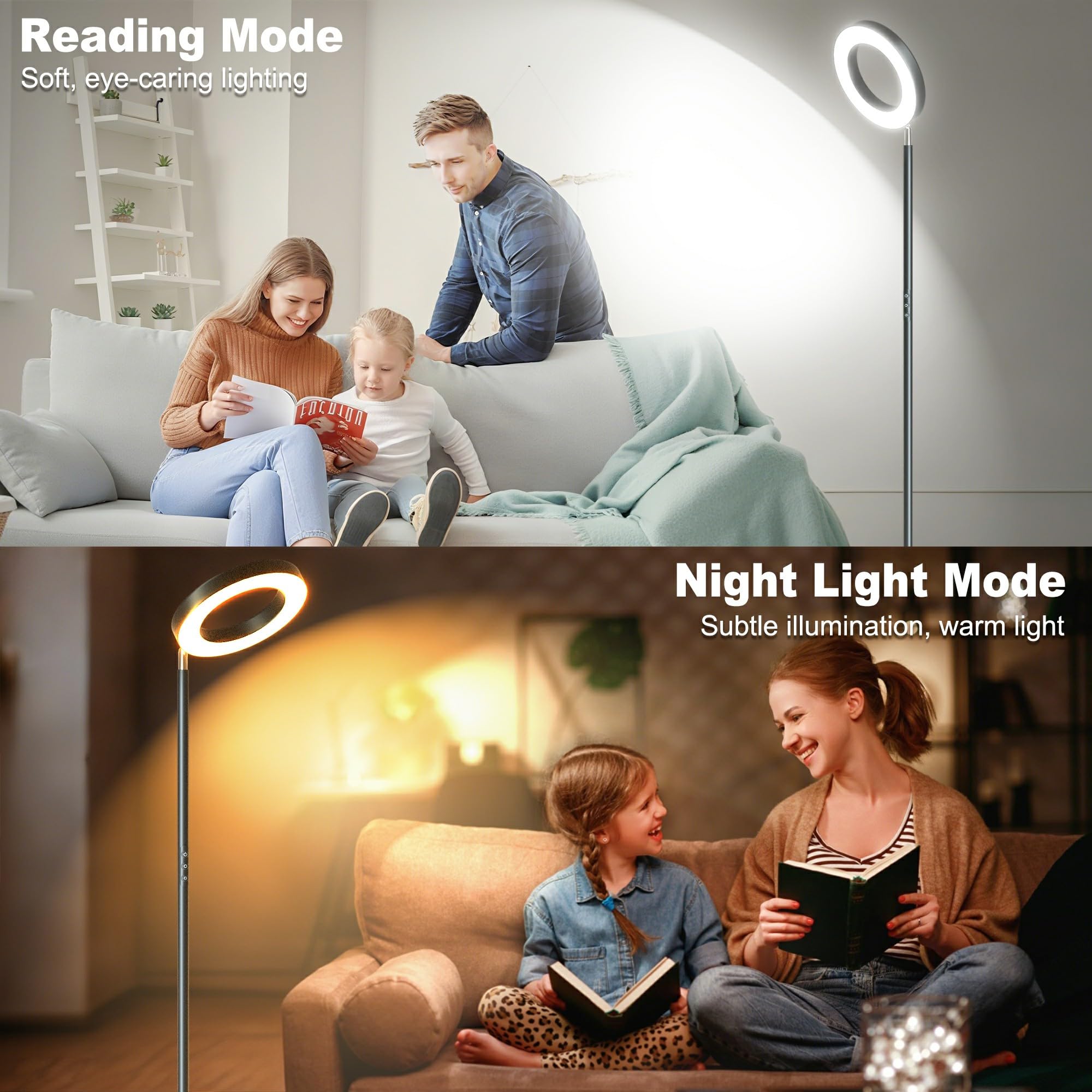 Lampa podłogowa RGB LED, 42 W możliwość ściemniania i zmiany kolorów 2700K-6500K, pilot zdalnego sterowania, sterowanie dotykowe i timer, wysoka lampa podłogowa do salonu, sypialni, biura