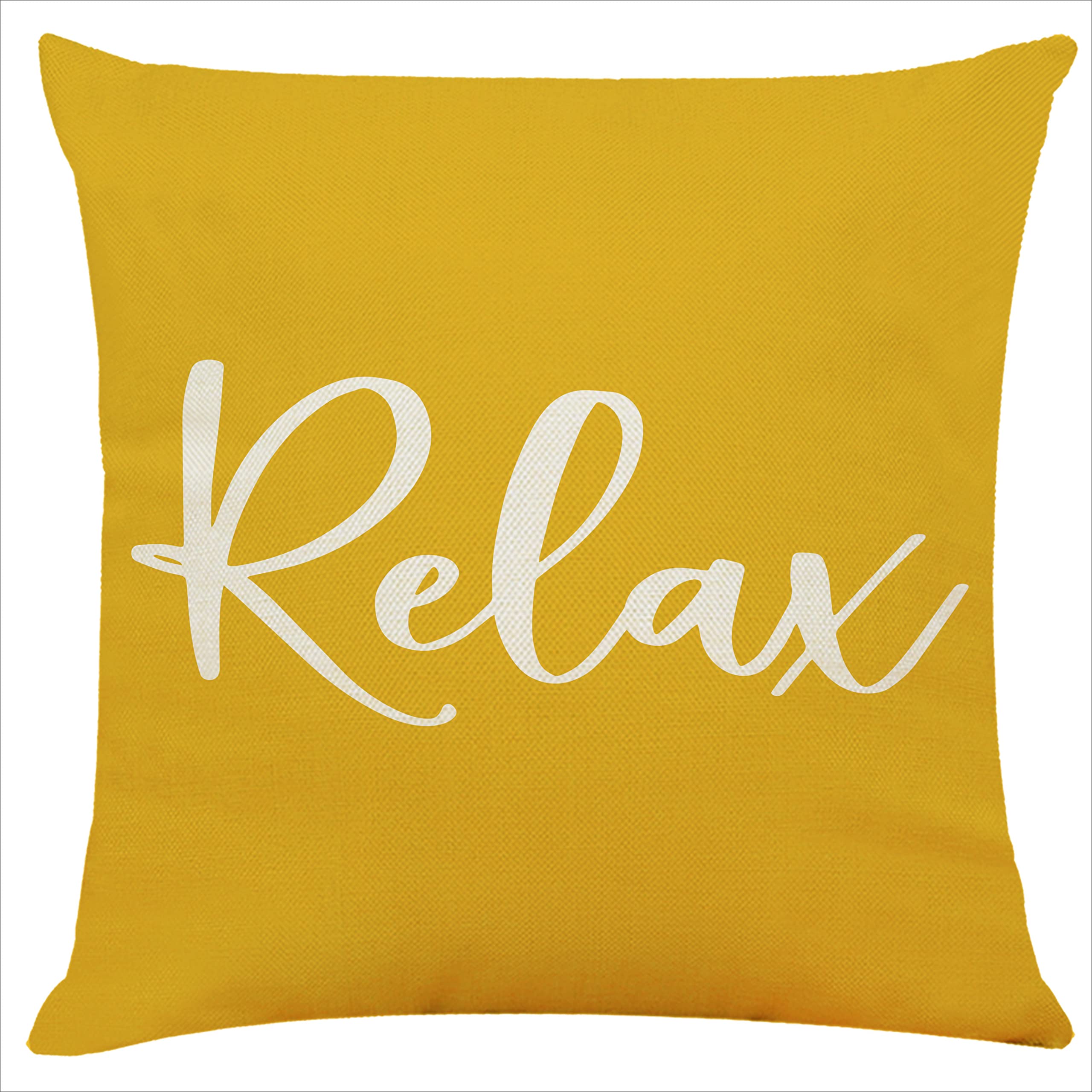 Photo 1 of AHLOKI Yellow Relax Throw Pillow Case 12×20 Inch Relax Lumbar Decorative Pillow Covers Yellow Waist Linen Cushion Cover for Living Room Porch Couch Chair Sofa (18 X 18 Inch)