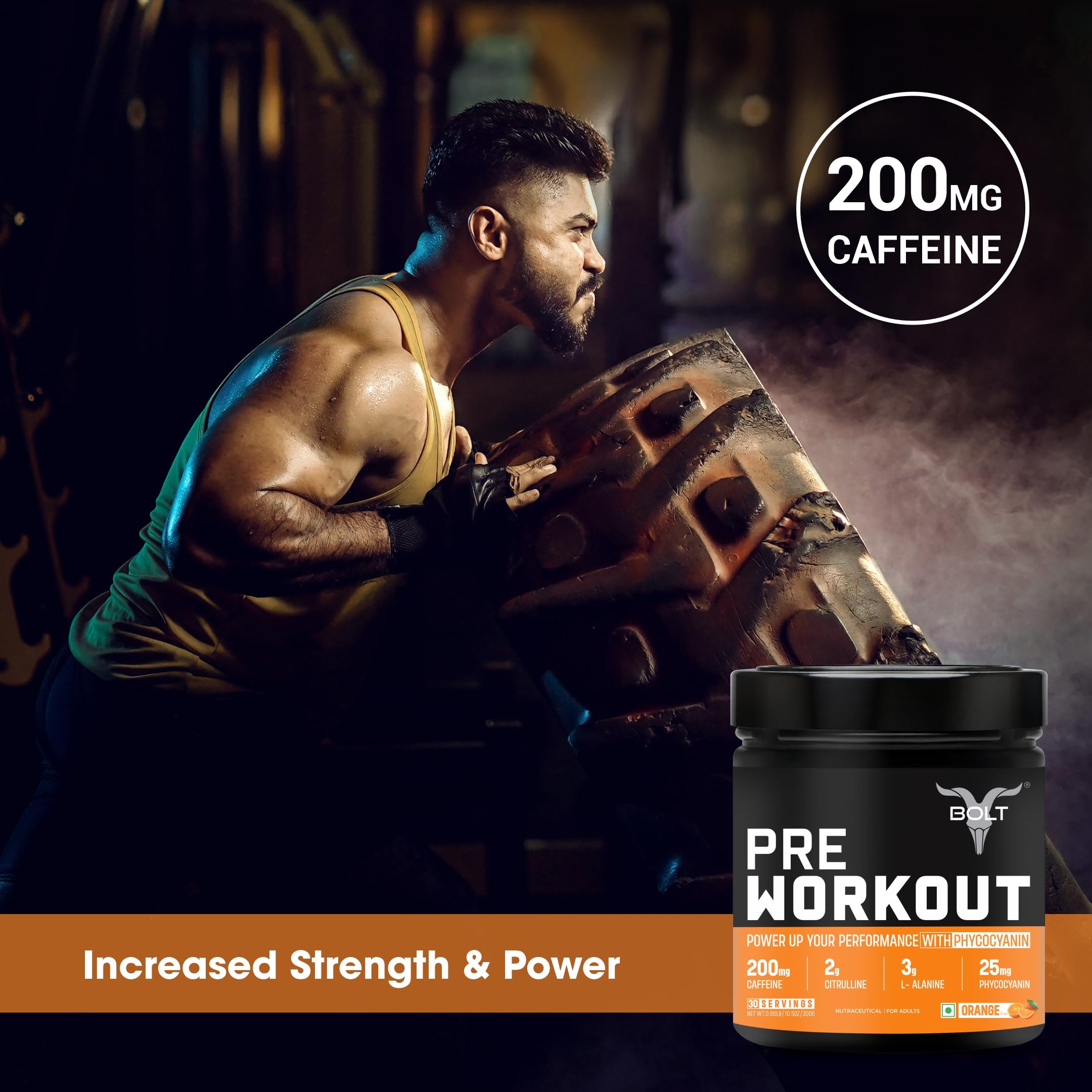 Bolt Pre Workout Supplement | 300 grams,30 Servings |With Caffeine Powder, Citrulline Malate, B-Alanine, Taurine For Explosive Energy, Pump & Focus | Orange Tangy 1