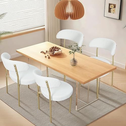 Miniatura 1 de SoarFlash Sillas de comedor, Beige Boucle Sillas de comedor Juego de 4, sillas de comedor de cocina con respaldo curvado tapizado de mediados de