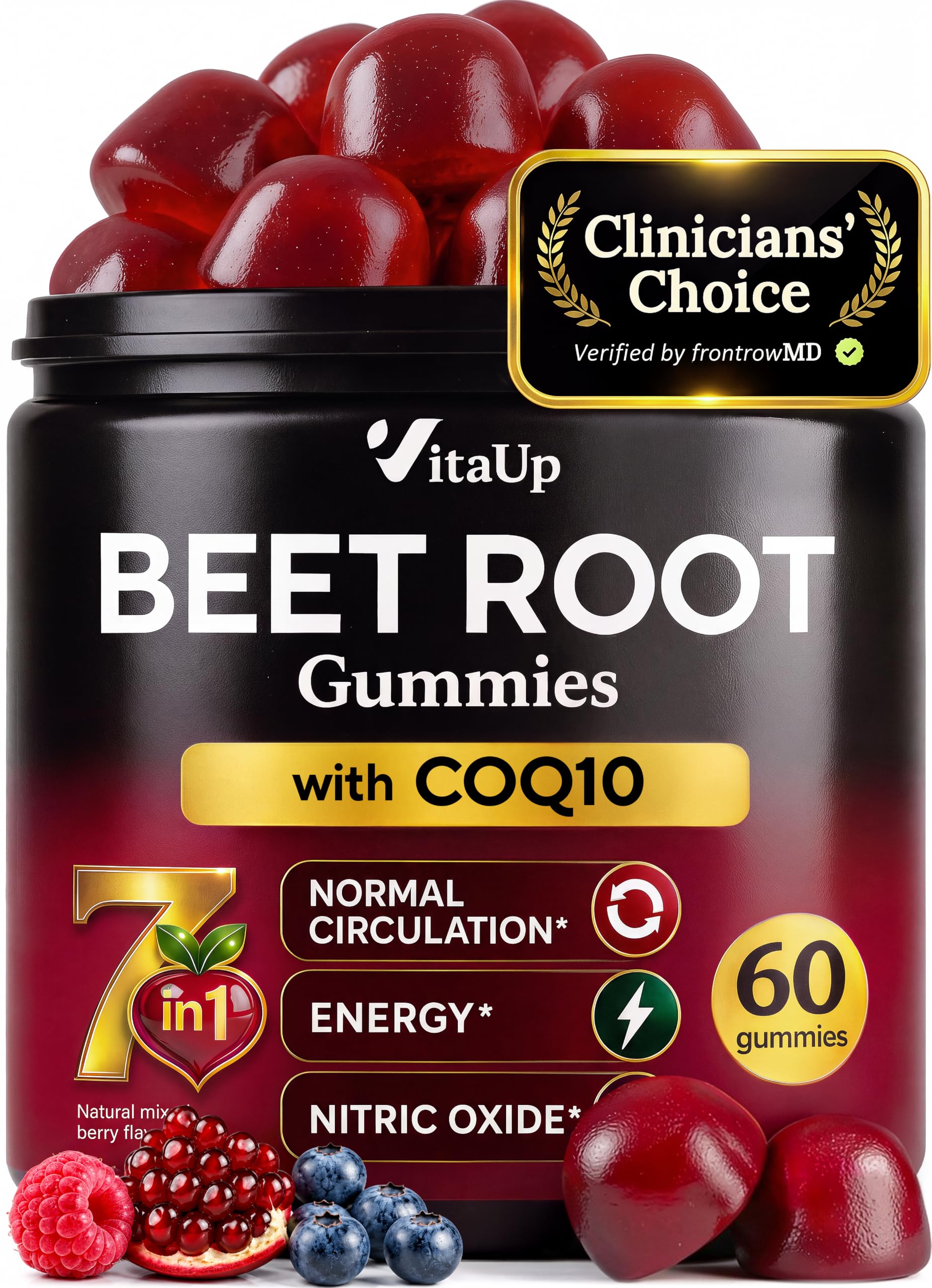 VitaUp Beet Root Gummies – Beetroot Gummies with CoQ10, Grape Seed, Vitamin C, B12 & B3 – Beets Gummies for Circulation Support – Beet Supplement for Energy & Immune Support – 60 Beets Chews 60 Count (Pack of 1) Beetroot Gummies