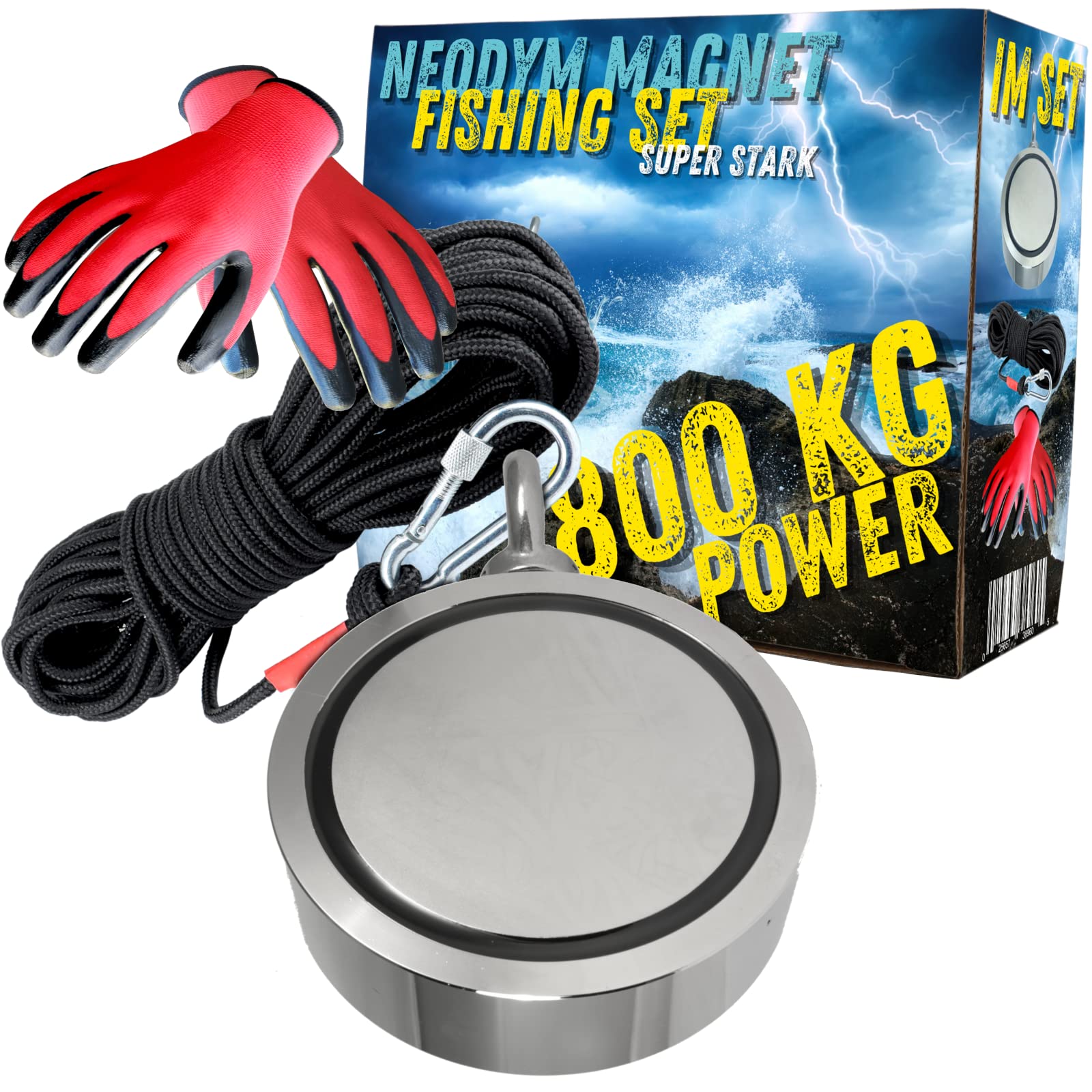 Zestaw magnetycznych wędkarzy neodymowych – 116 mm – 800 kg siły ciągnącej – magnes górski – kompletny zestaw z linką o długości 20 m, wodoodporne rękawice do łowienia magnetycznego