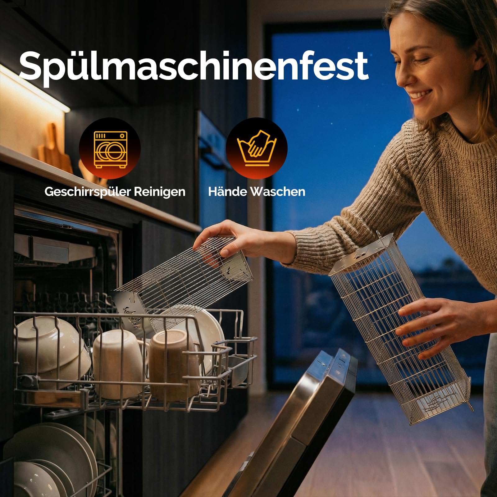 2er Set Grillkorb Quadratisch, Abnehmbarer Holzgriff, Grillkorb Edelstahl 304, Großes Volumen, Outdoor Grill, BBQ Zubehör für Gemüse, Fleisch, Gasgrill, Camping, Garten | Geschenk für Männer, Papa