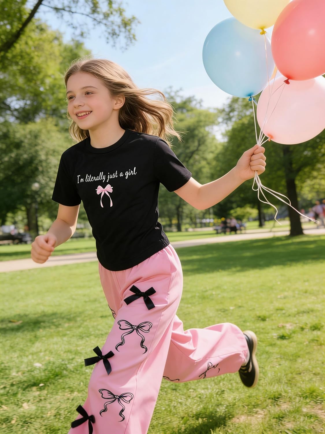 Girls Clothes 2 Piece Outfit Short Sleeve Top + Bow Cargo Pants Girls Spring and Fall Outfits, Sizes 7-16 Years - Image 3