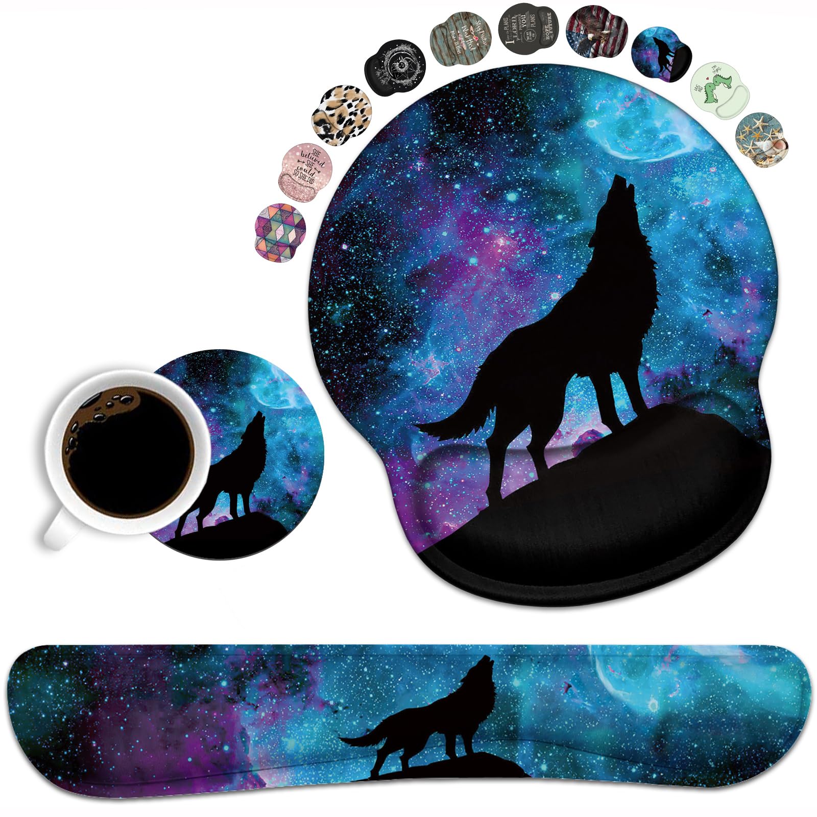 Keyboard Wrist Rest and Mouse Wrist Rest Pad Set with Coasters Ergonomic Support Non-Slip PU Base Easy Typing