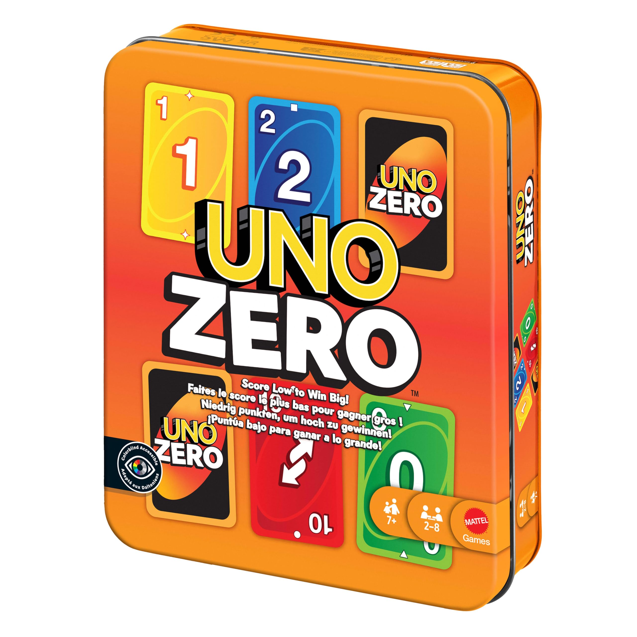 Mattel Games - UNO Zero, Nuova Versione dell'iconico Gioco in Scatola Colorata, Arriva a Zero e Vinci, Blocco segnapunti Incluso, 2-8 Giocatori, Giocattolo per Bambini, 7+ Anni, JLK16