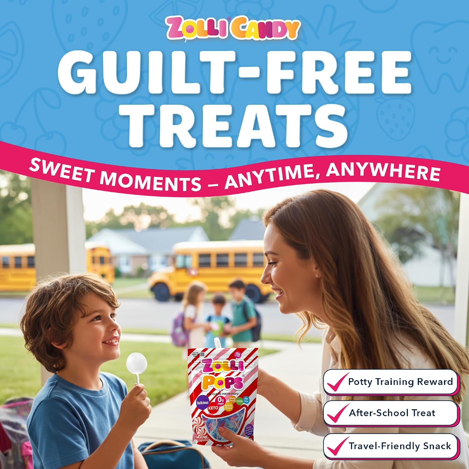 Zollipops Clean Teeth Pops Sugar Free Candy`, Dye-Free Lollipops - Keto & Diabetic-Friendly, Dentist-Approved Treats for Kids (Peppermint 5.2 oz)