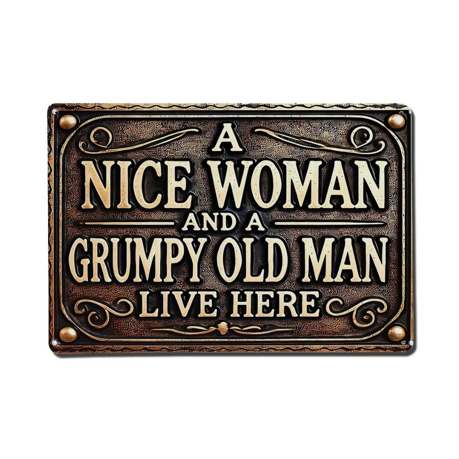 Jdfenggu Vintage A Nice Woman And Grumpy Old Man Live Here Sign Retro Metal Tin Sign, Metal Poster For Bar, Home, Man Cave, Kitchen, Laundry Room Art Decor 8X12 Inch