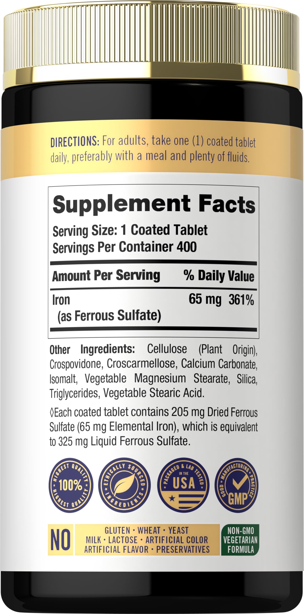 Carlyle Iron Ferrous Sulfate 325mg, 65 mg | 400 Tablets — Amazon image 2