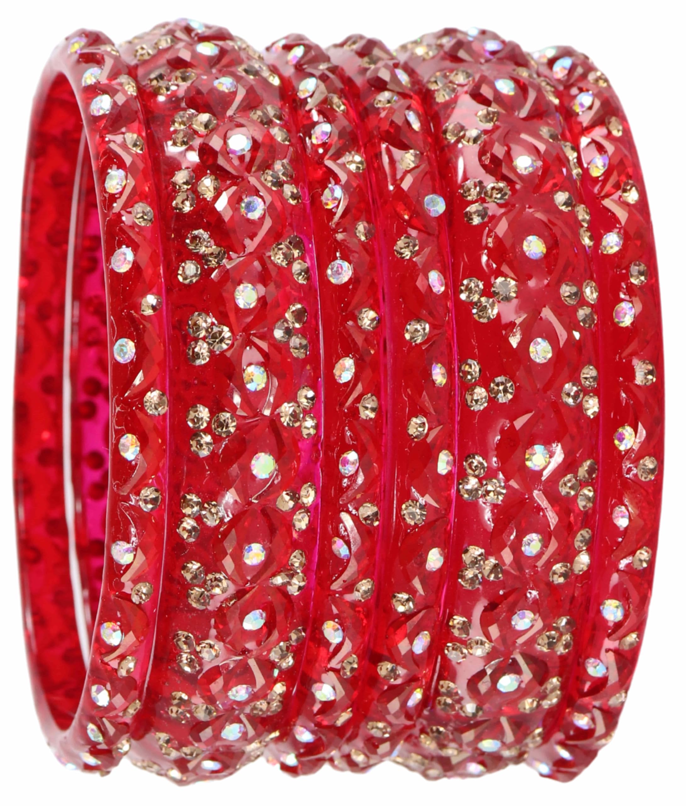LAVAZZA Stylish Glass Bangles Kada Set For Women & Girls with Golden Zircon Diamonds | Maroon Bangles | Stone Bangles | Chudi set for women-(LV_AB13-Patang-Maroon-2.4)