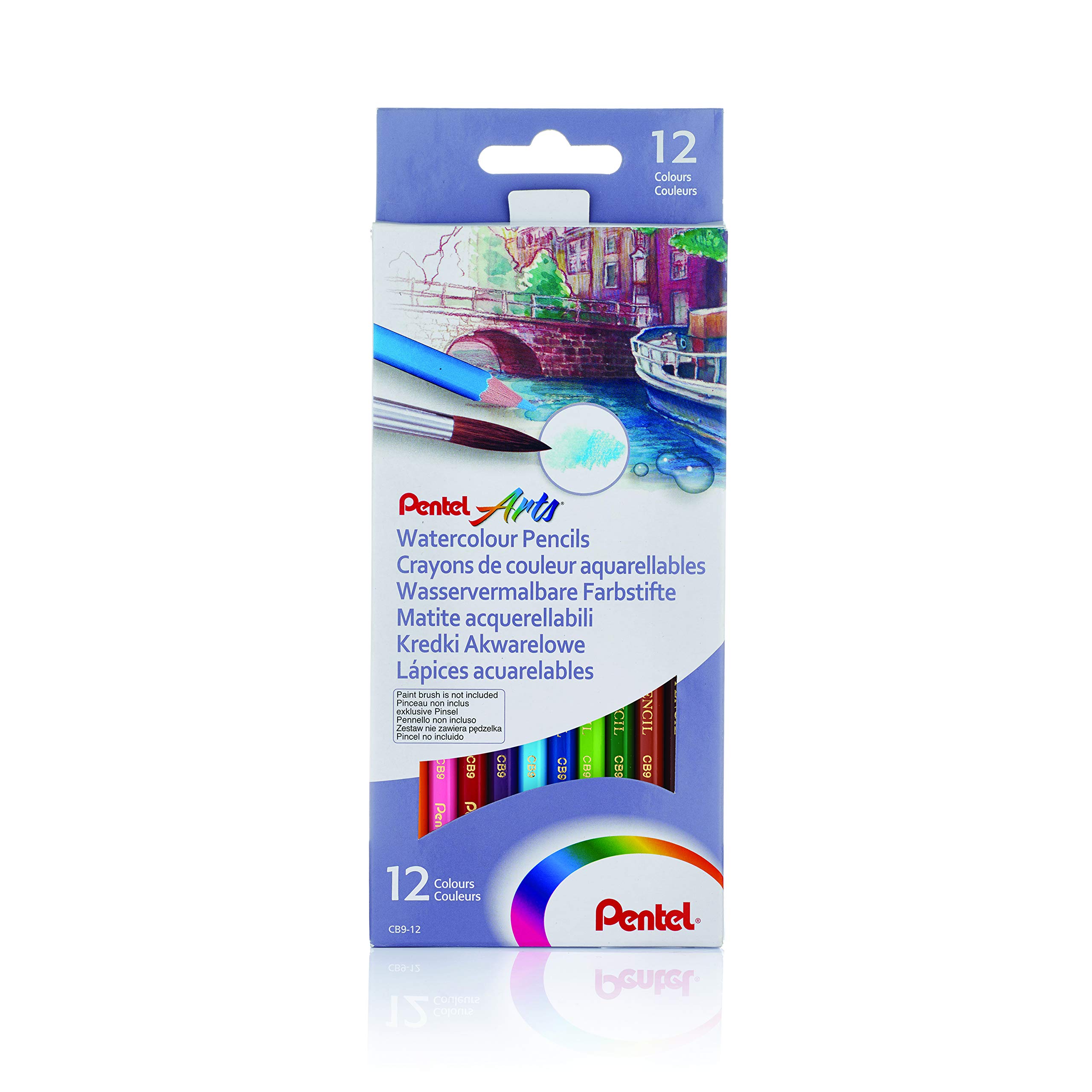 Pentel - Estuche con 12 lápices de madera acuarelables.