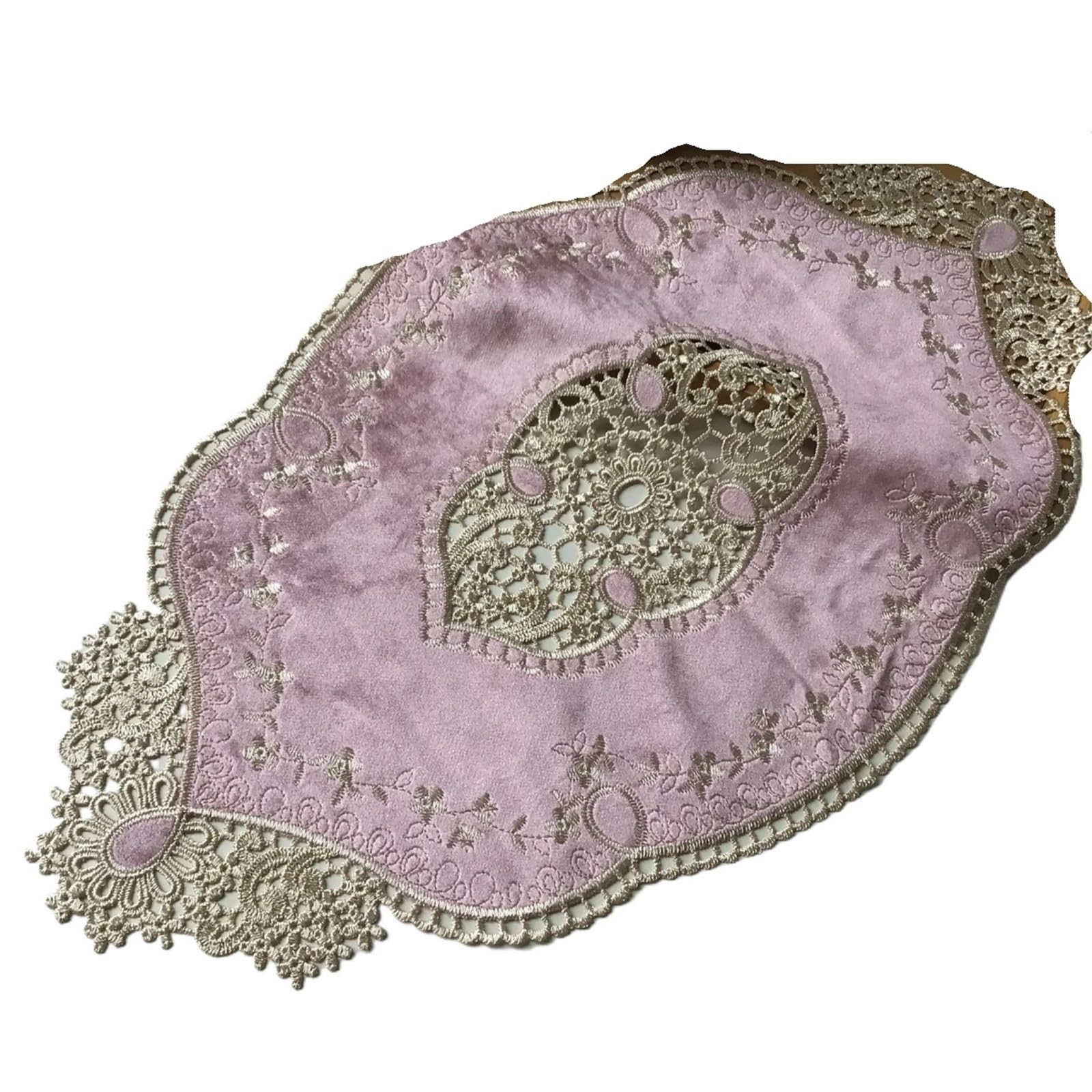 ZNTIHZ Retro Embroidered Lace Placemat Flannel Tea Cup Mat Coaster Tablecloth Pastoral Bedside Table Party Decoration For Furniture Dresser(Pink,29x51cm)