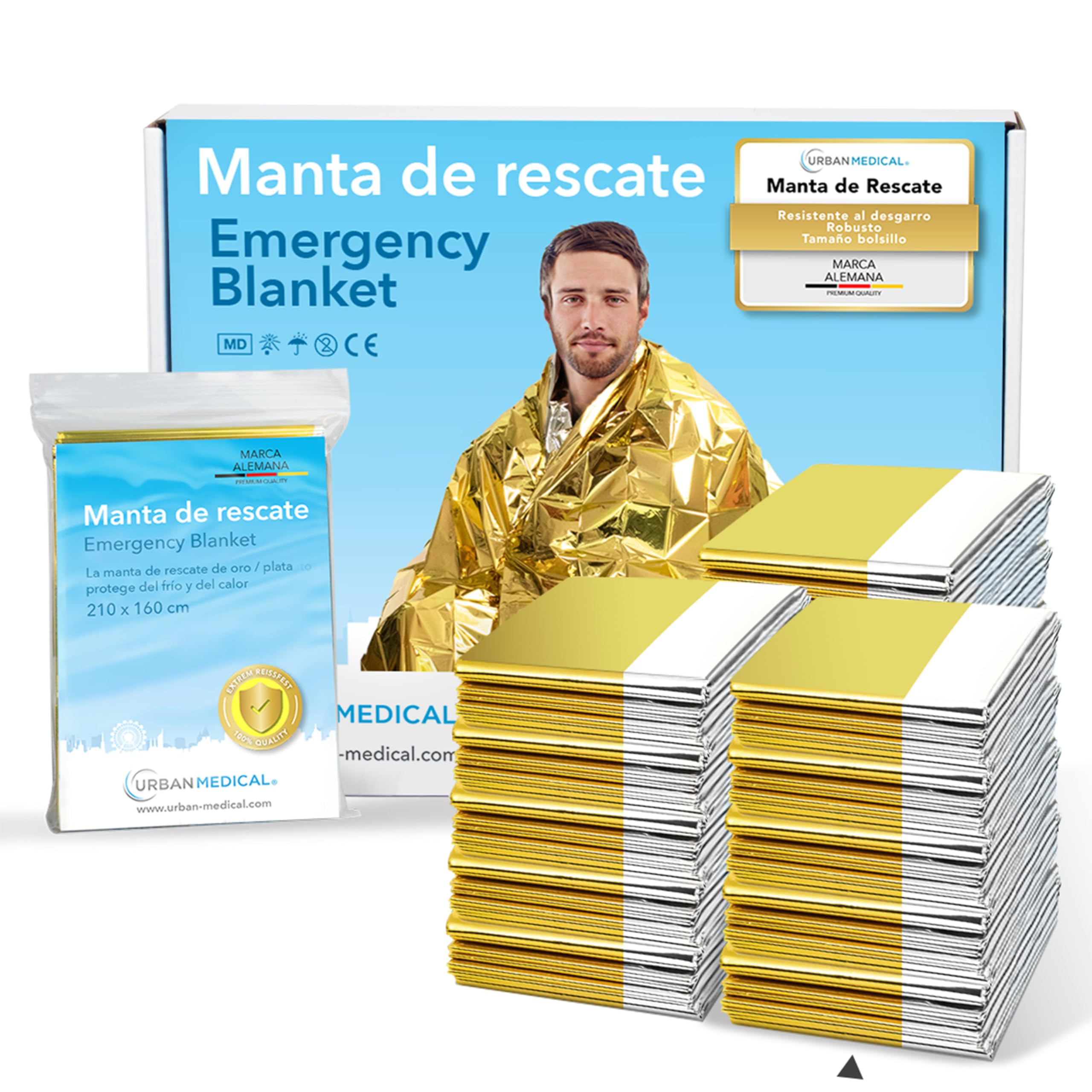 Mantas Termicas Supervivencia - Protección contra el frío y el calor - 5-15 piezas - Mantas Emergencia reversibles - Oro/plata - Grandes Mantas Isotermicas de Primeros Auxilios-210x160cm
