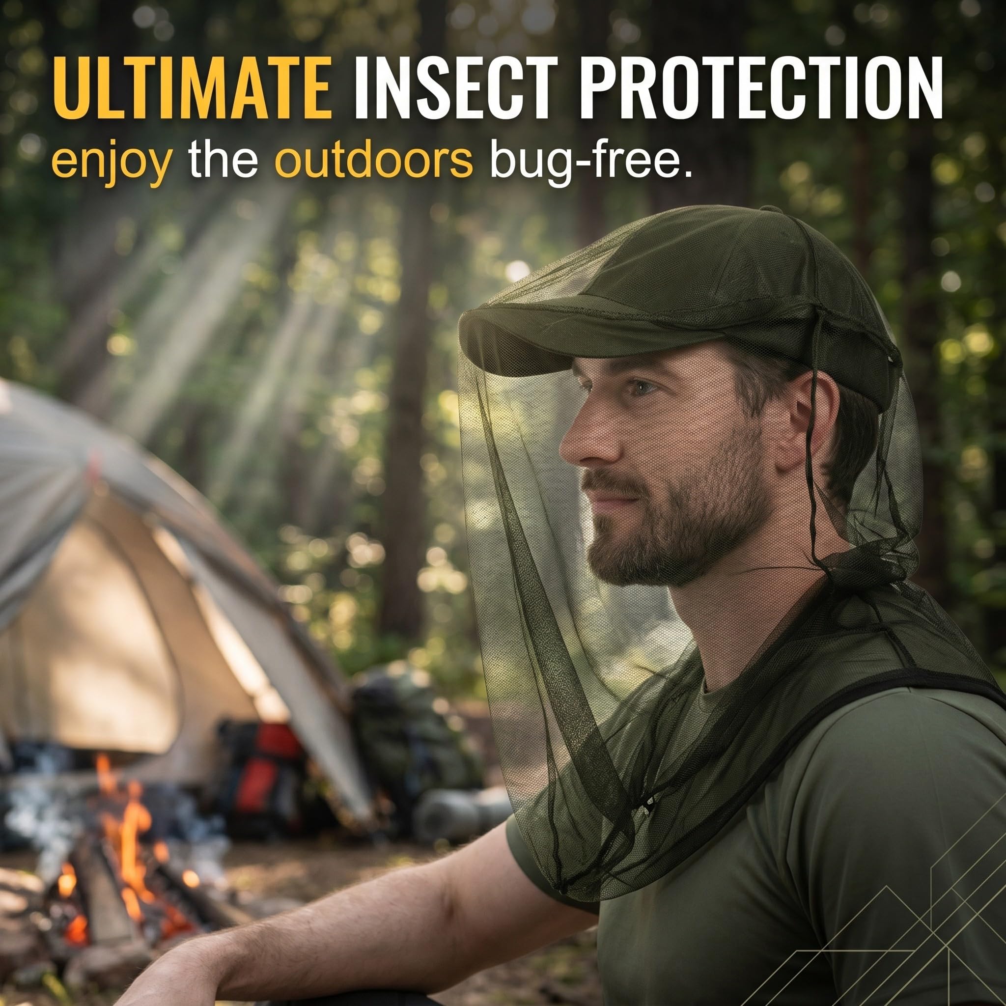 2 Pezzi Cappello con Rete Antizanzare, Rete per Zanzariera per Testa 46x46cm, Protezione Insetti per Viso e Collo, Ideale per Pesca, Campeggio, Apicoltura e Outdoor, Nero e Verde Militare