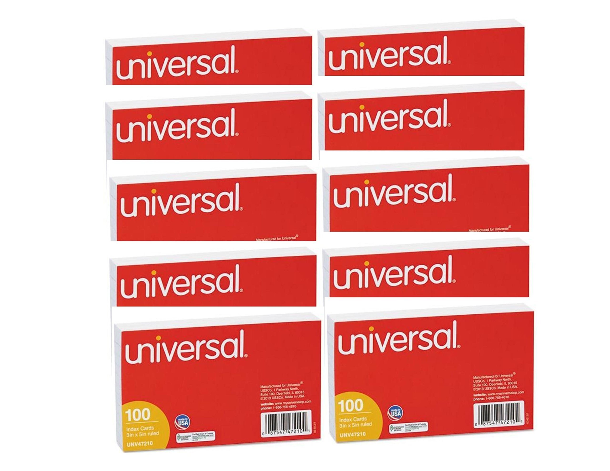 Universal Universal Ruled Index Cards, 3 X 5, White, 100 Pack