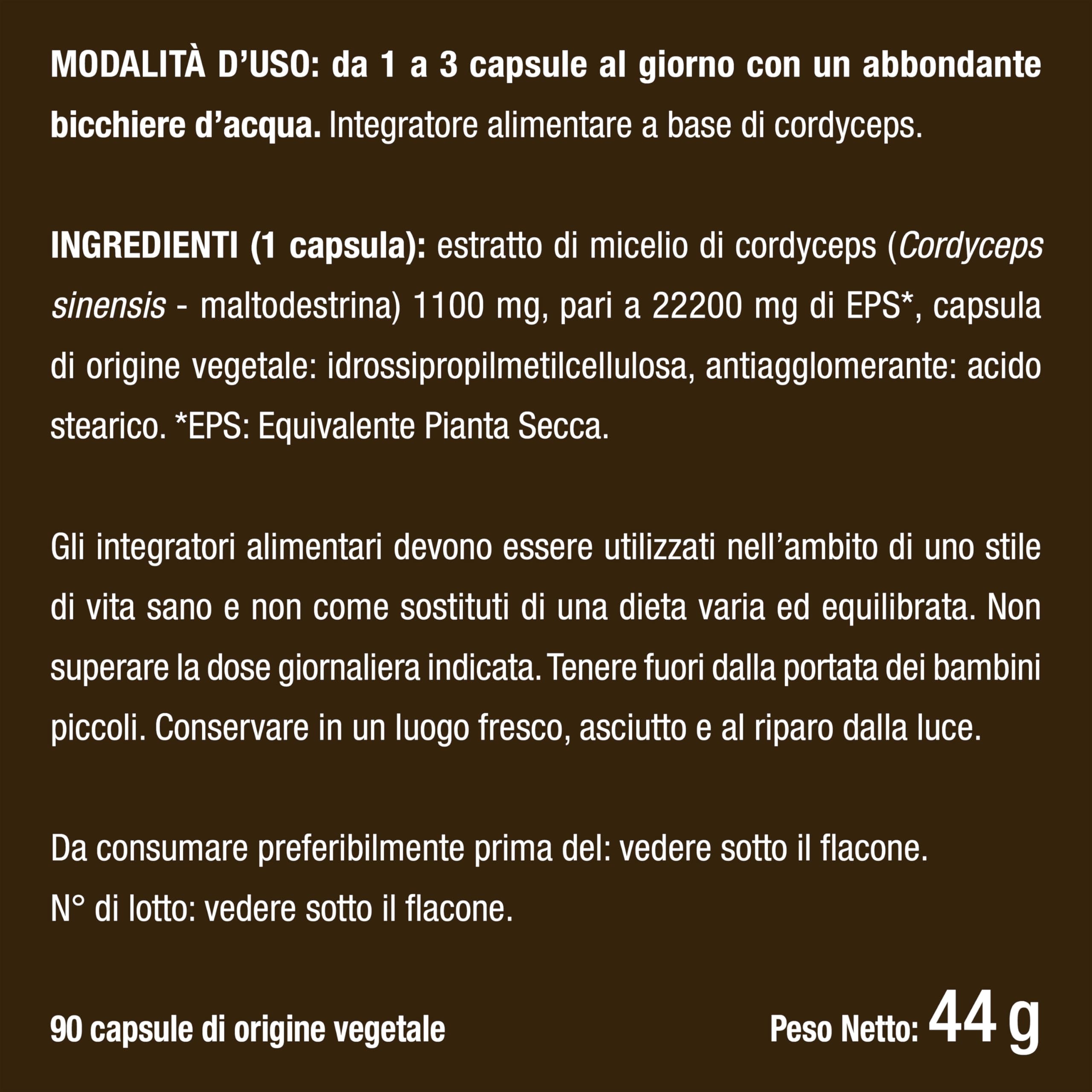 Cordyceps Sinensis | 22200 mg (Estratto di Micelio 20:1) | 100% Naturale | Energia, Resistenza e Immunità | 90 Capsule | Nutrimea