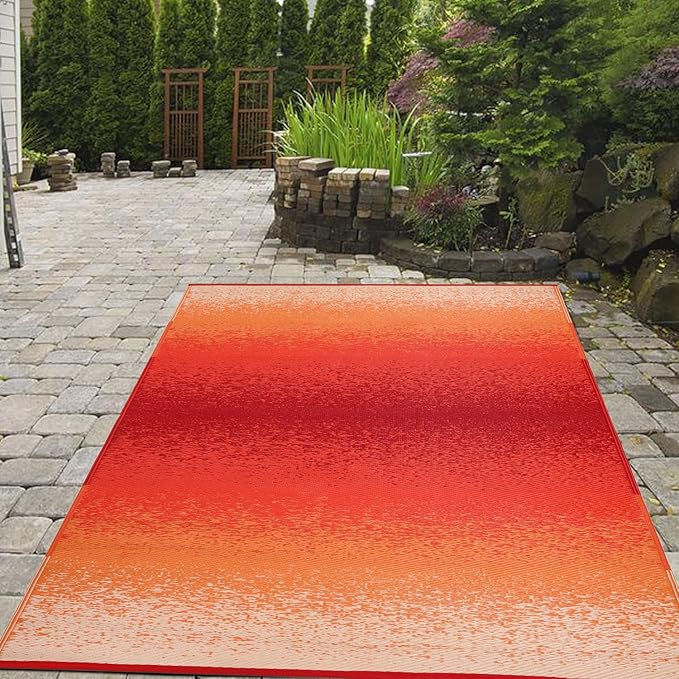 Lush Ambience Murat Orange Outdoor Rug Washable