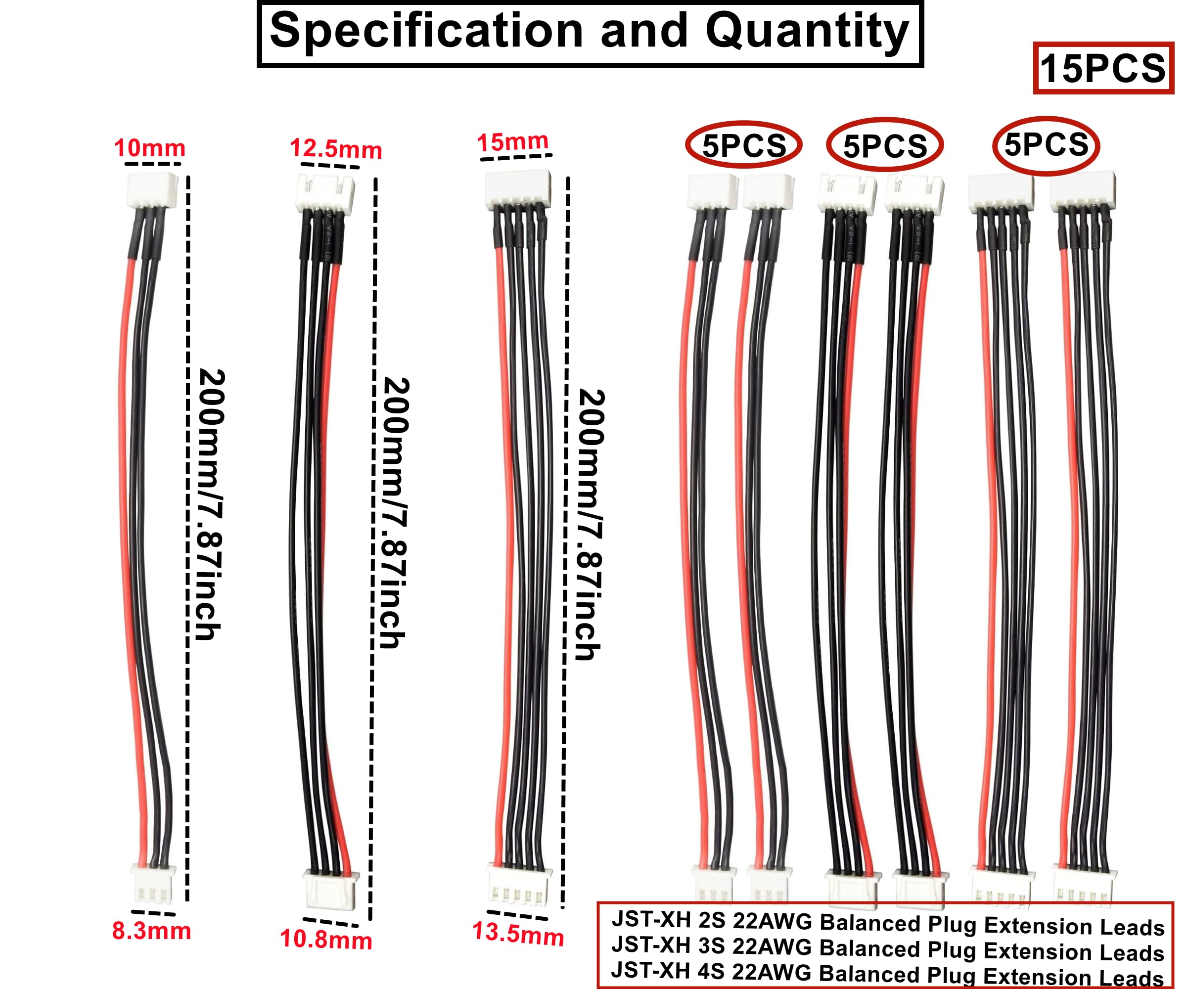 10x 4S JST-XH Balance Verlängerungskabel 20cm – Für LiPo Akkus, RC, Drohnen & Ladegeräte