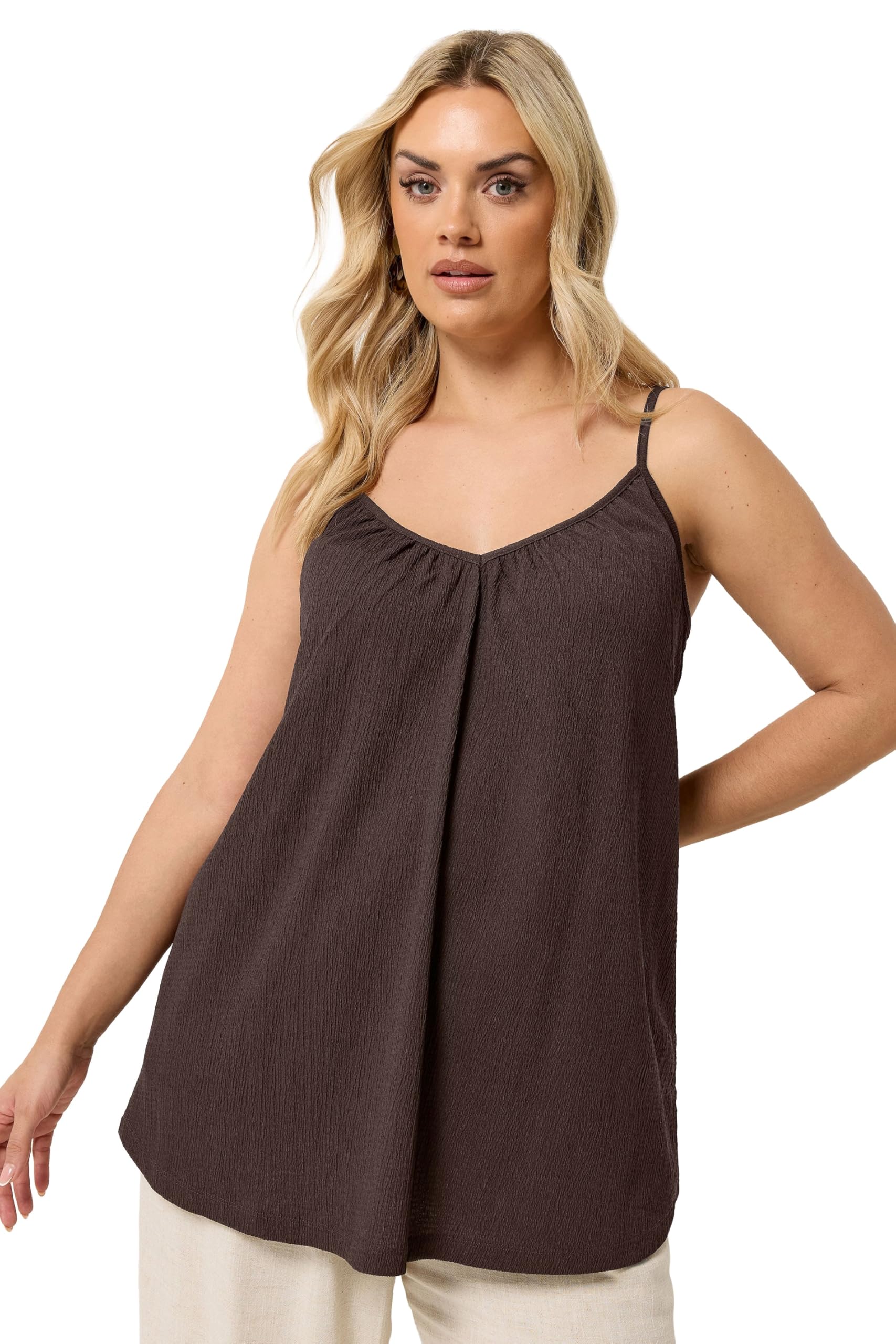 Yours Women's Chocolate Gathered Textured Cami In | Size: 22/24
