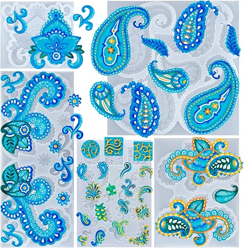 Miniatura 3 de Molde de silicona de caramelo de encaje de cachemira, follaje y helechos para fondant, borde de pastel, decoración de cupcakes, fundición de resina