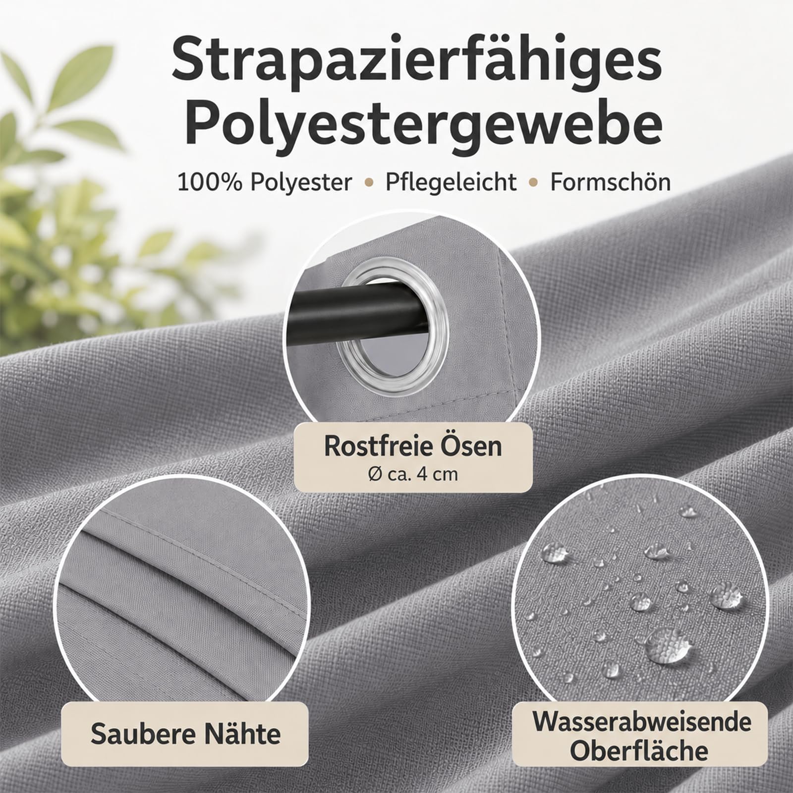 Pesonlook Outdoor Vorhang Wetterfest 2er Set, Wasserabweisende Outdoorvorhänge mit Ösen und unteren Schlaufen, Blickdicht Sonnenschutz Sichtschutz für Balkon Terrasse Pergola, 254 x 213 cm, Grau